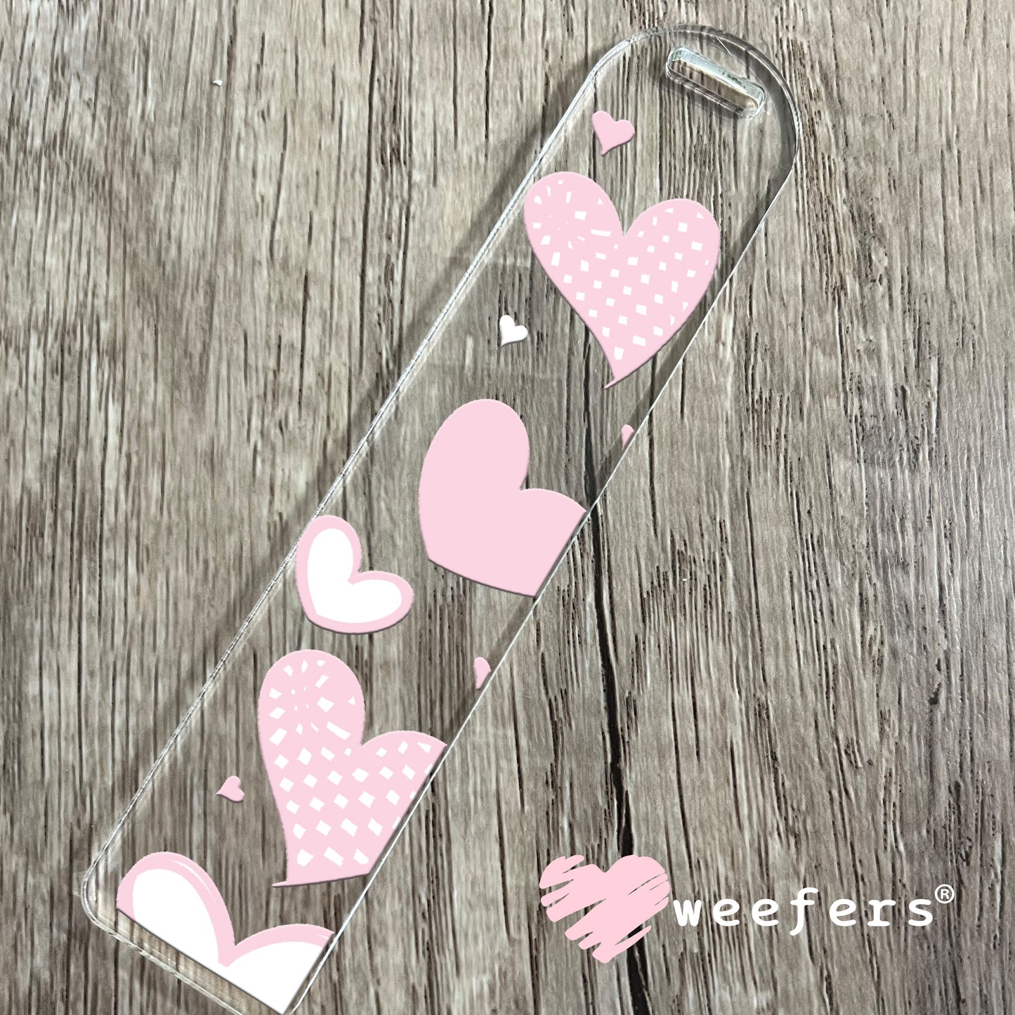 Light Pink Hearts UV DTF Cup Wrap Bookmark Weefers