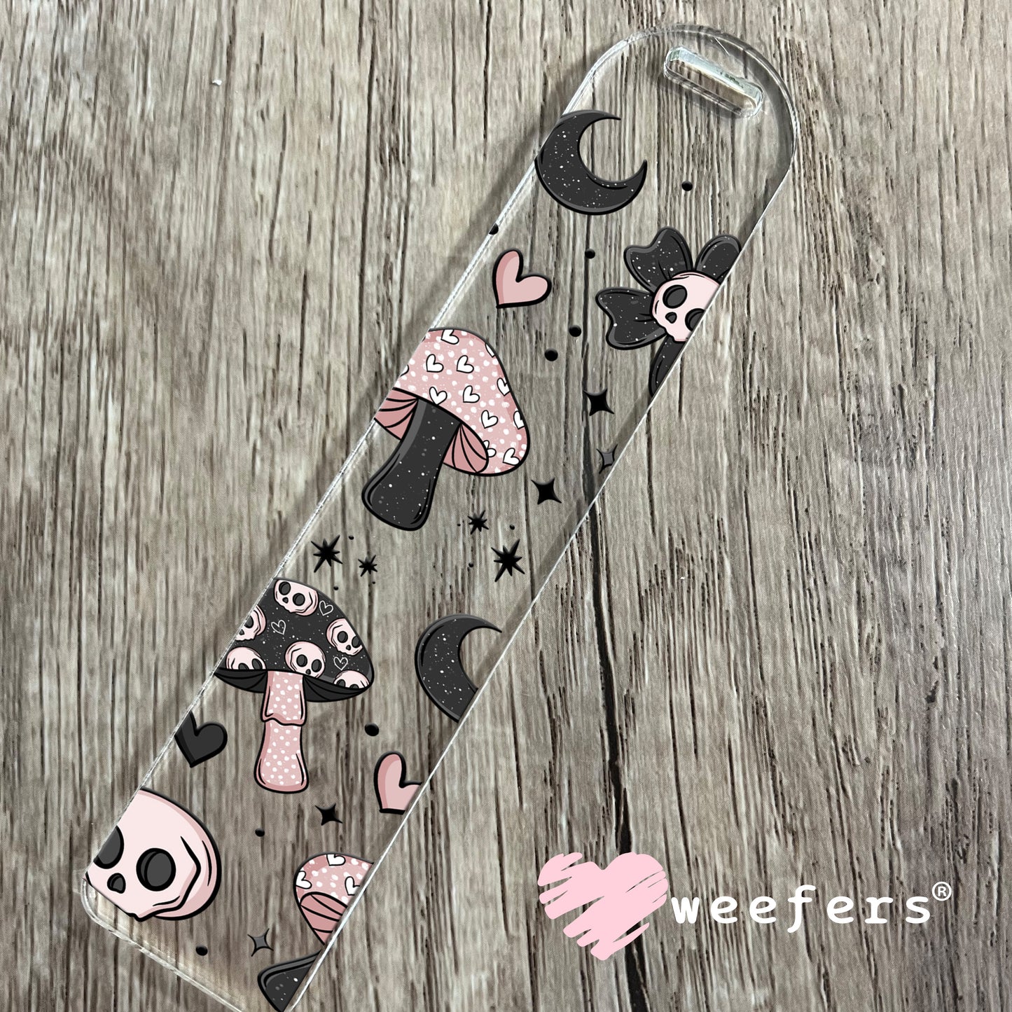 Pink and Black Mushrooms and Skulls UV DTF Cup Wrap Bookmark Weefers