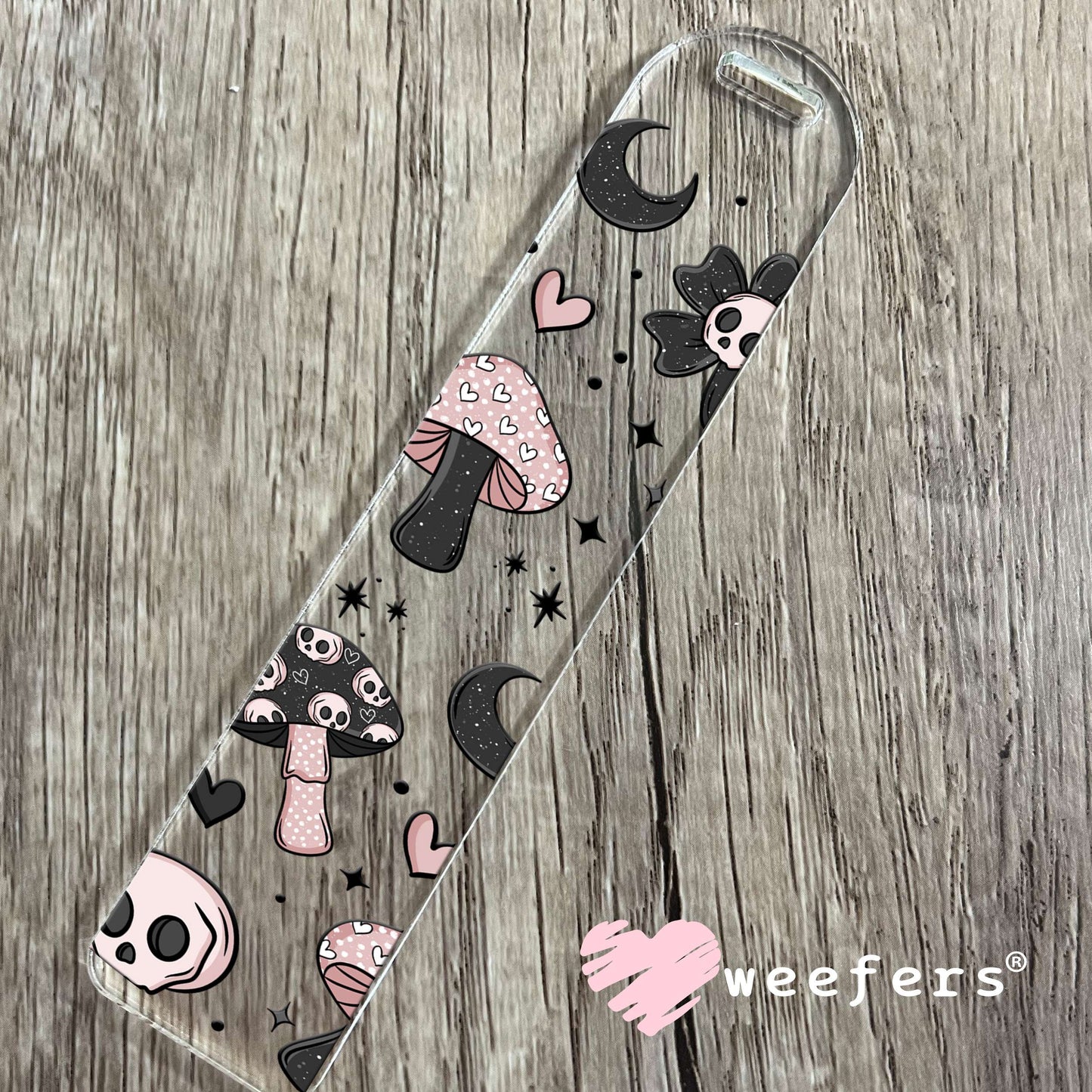 Pink and Black Mushrooms and Skulls UV DTF Cup Wrap Bookmark Weefers