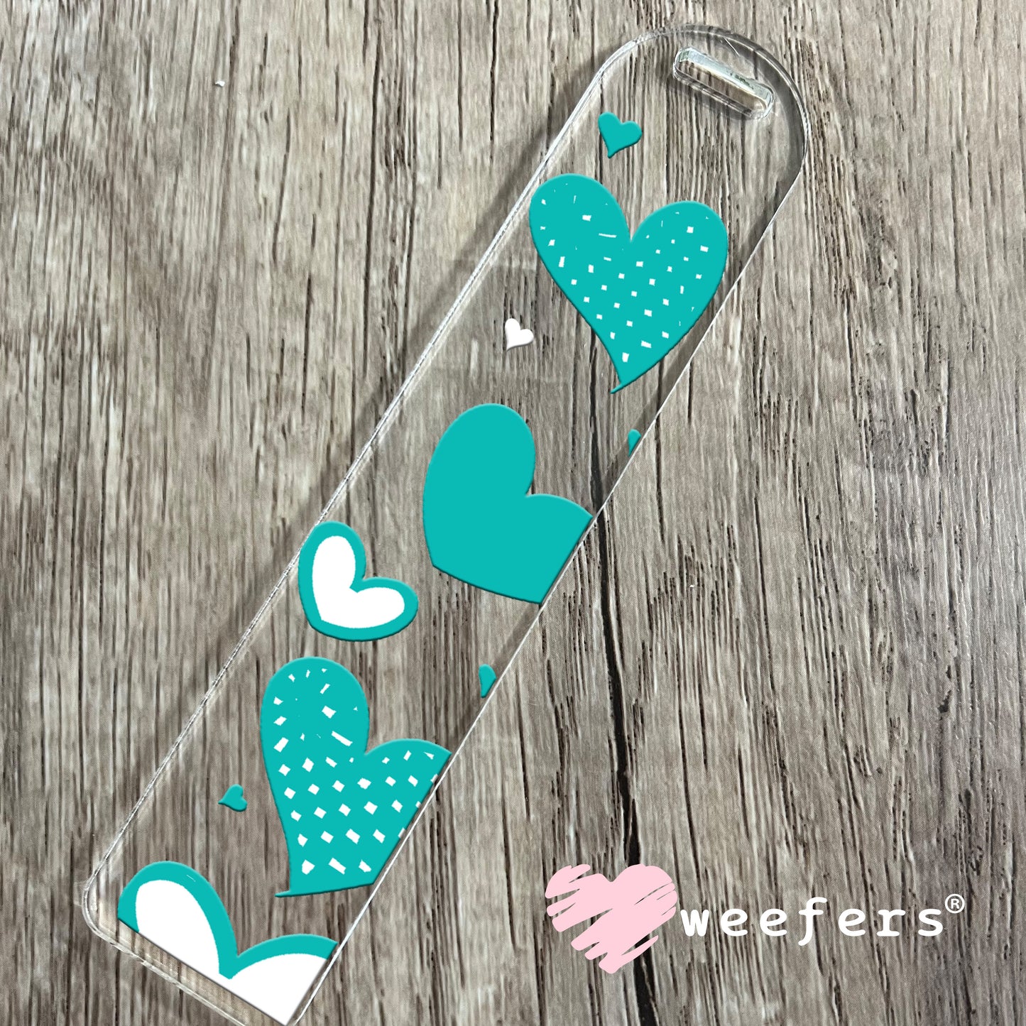 Teal Hearts UV DTF Cup Wrap Bookmark Weefers