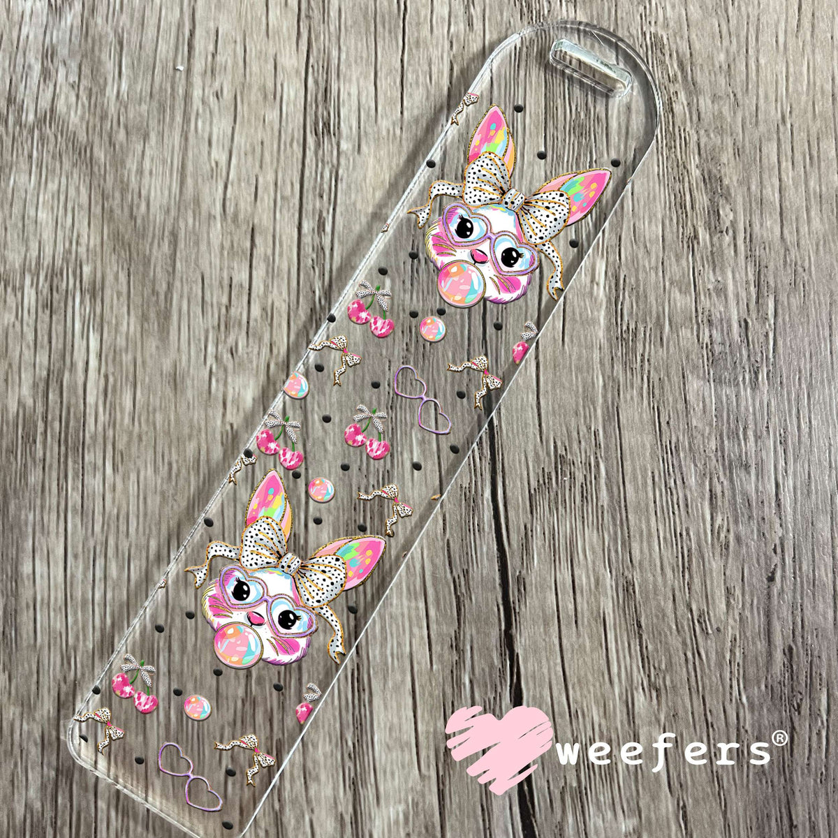 Coquette Bubble Blowing Easter Bunny UV DTF Cup Wrap Bookmark Weefers