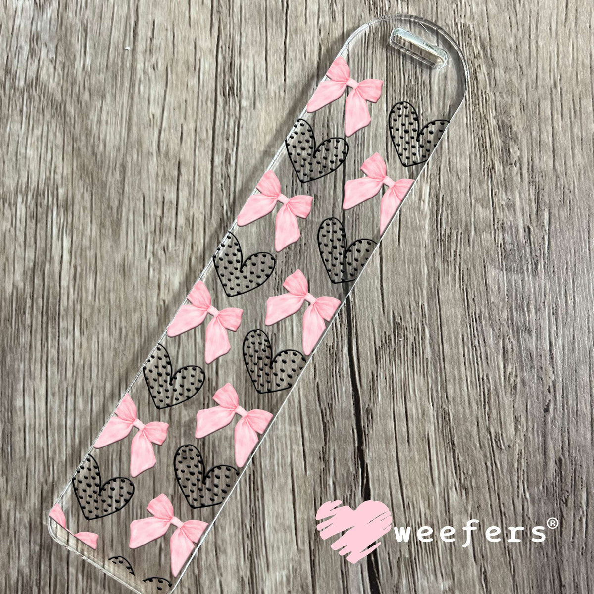 Black Dotted Hearts Pink Coquette Bows UV DTF Cup Wrap Bookmark Weefers