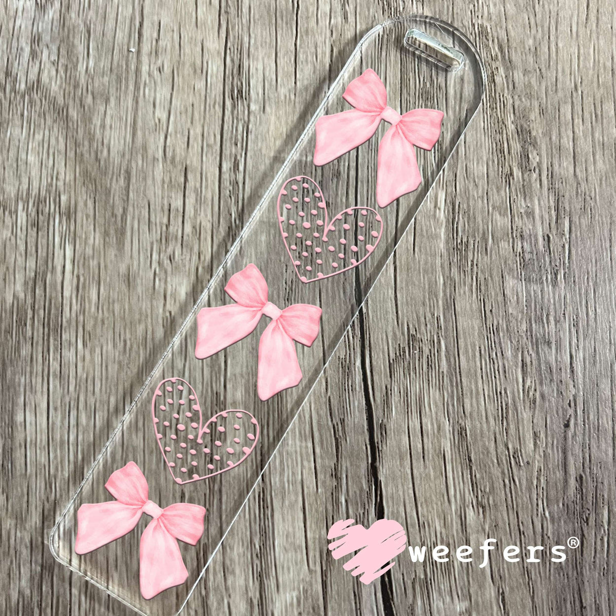 Pink Dotted Hearts Pink Coquette Bows UV DTF Cup Wrap Bookmark Weefers