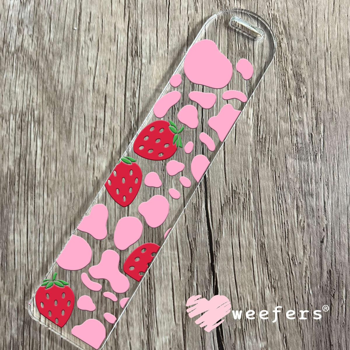Pink Cow Print and Strawberries UV DTF Cup Wrap Bookmark Weefers