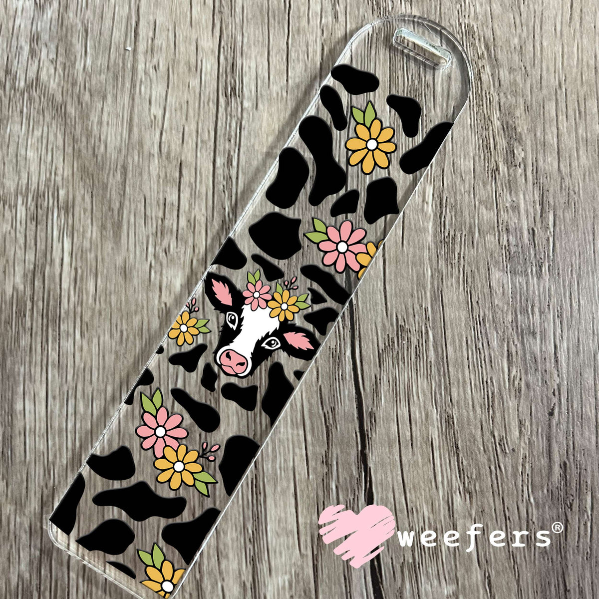 Dairy Cow Black Print with Flowers UV DTF Cup Wrap Bookmark Weefers