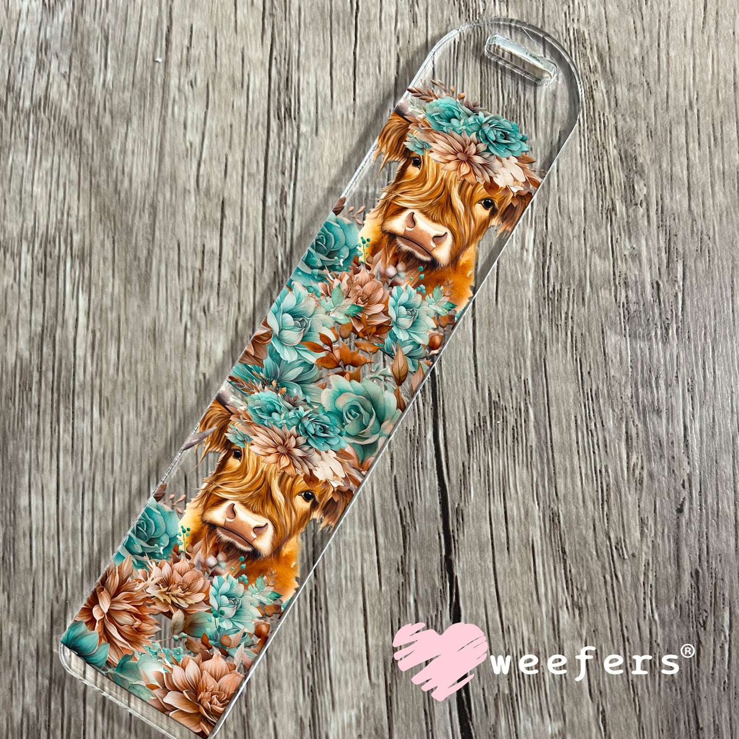 Teal and Brown Highlander Cow UV DTF Cup Wrap Bookmark Weefers