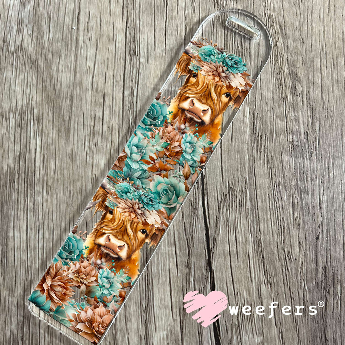 Teal and Brown Highlander Cow UV DTF Cup Wrap Bookmark Weefers