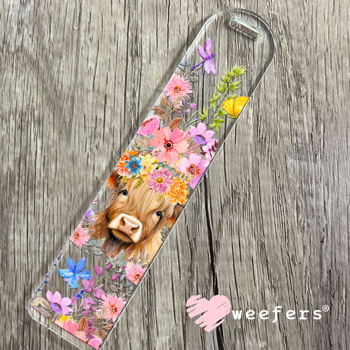 Pink and Purple Wildflowers Highlander Cow UV DTF Cup Wrap Bookmark Weefers