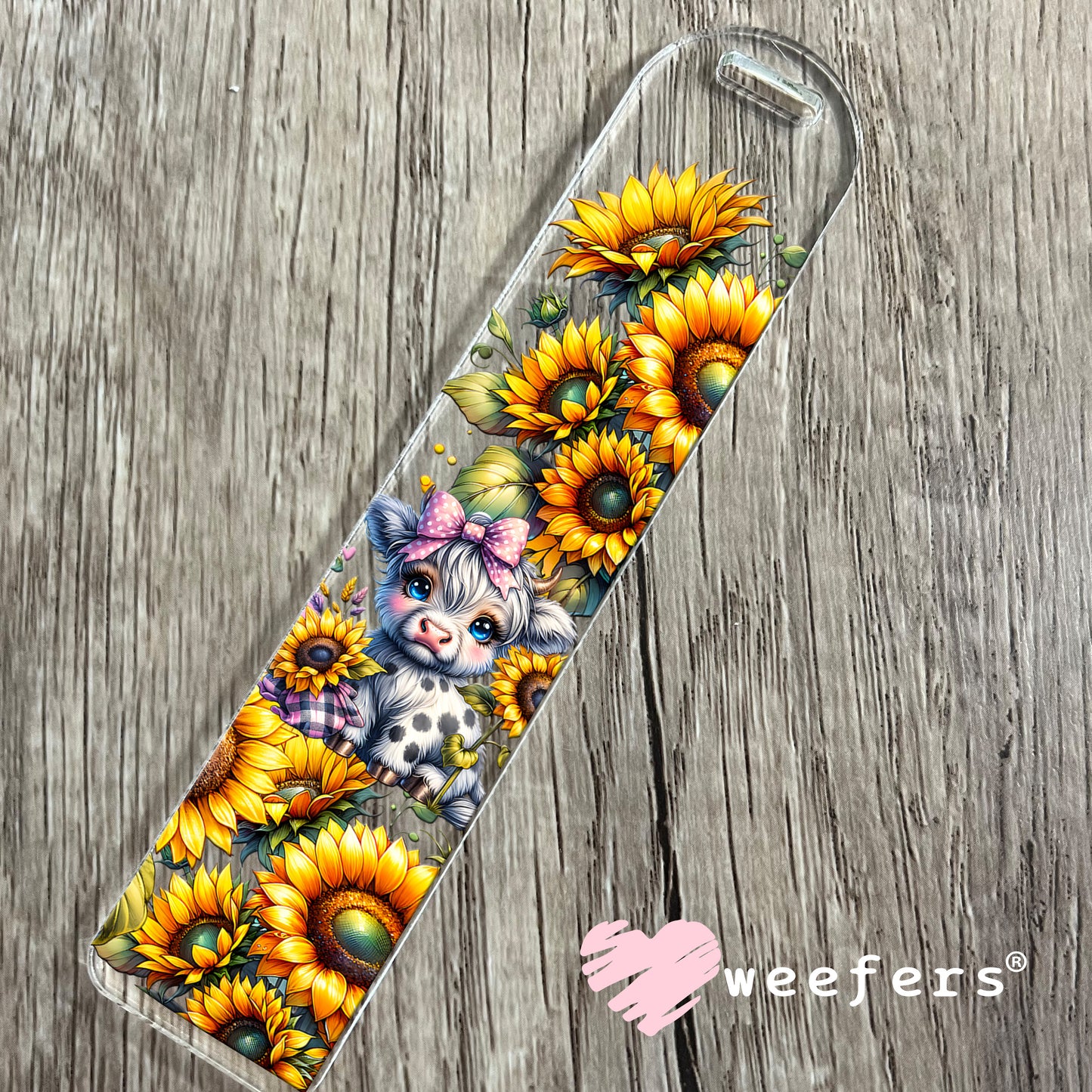 Sunflower Baby Pink Black Highlander Cow Western UV DTF Cup Wrap Bookmark Weefers