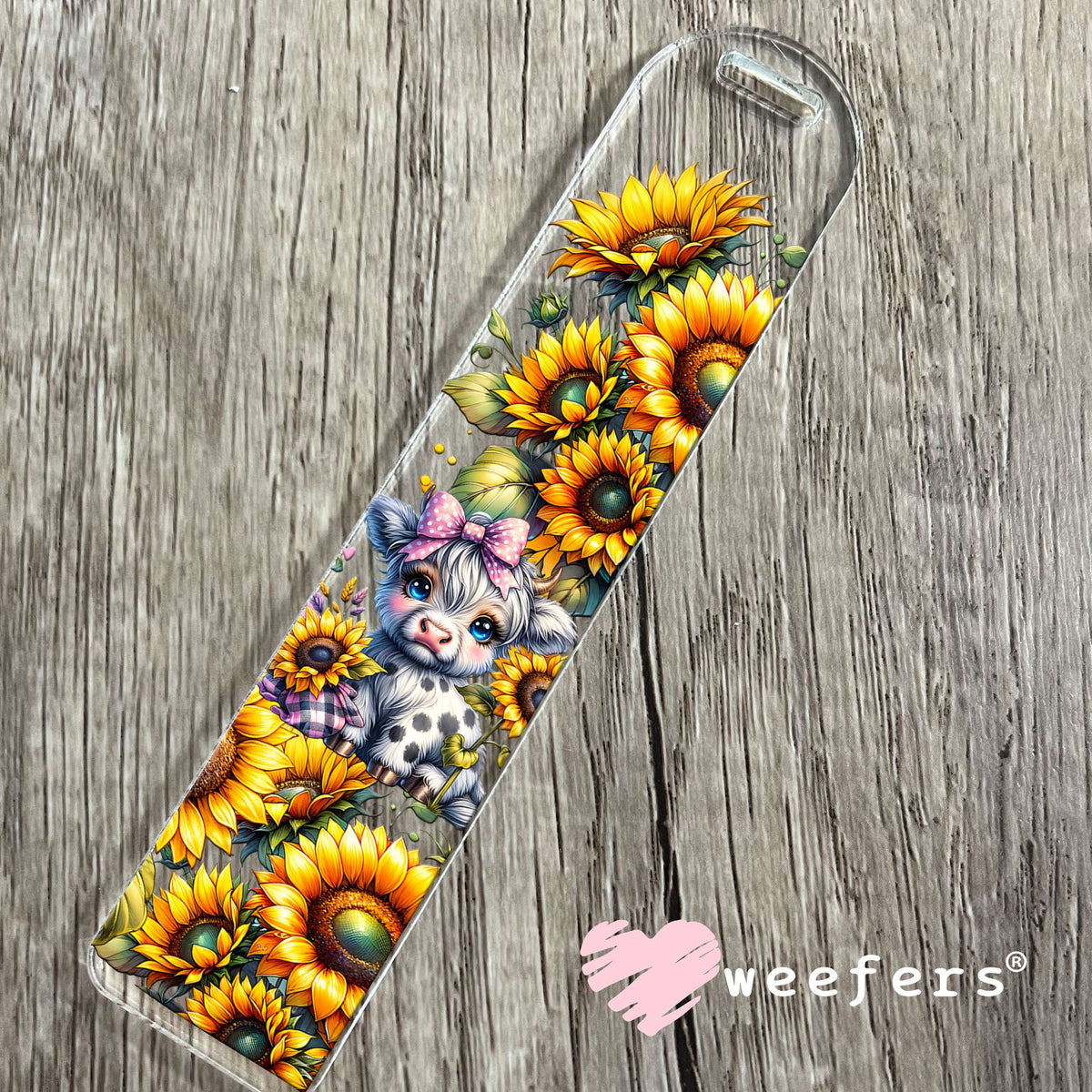 Sunflower Baby Pink Black Highlander Cow Western UV DTF Cup Wrap Bookmark Weefers