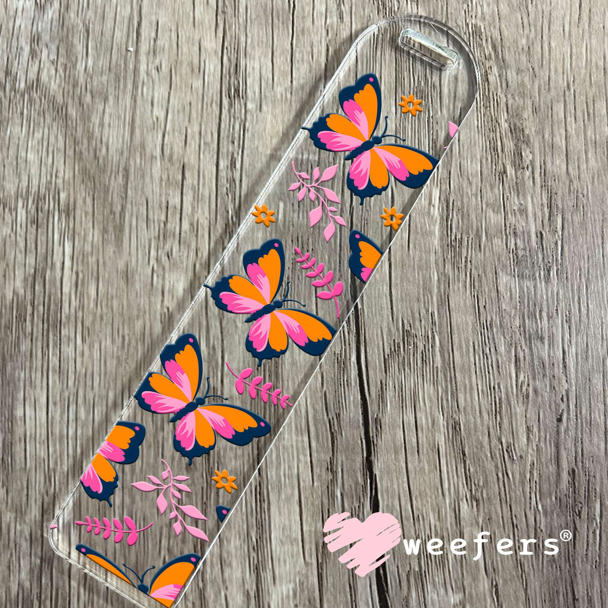 Blue Orange and Pink Butterflies UV DTF Cup Wrap Bookmark Weefers