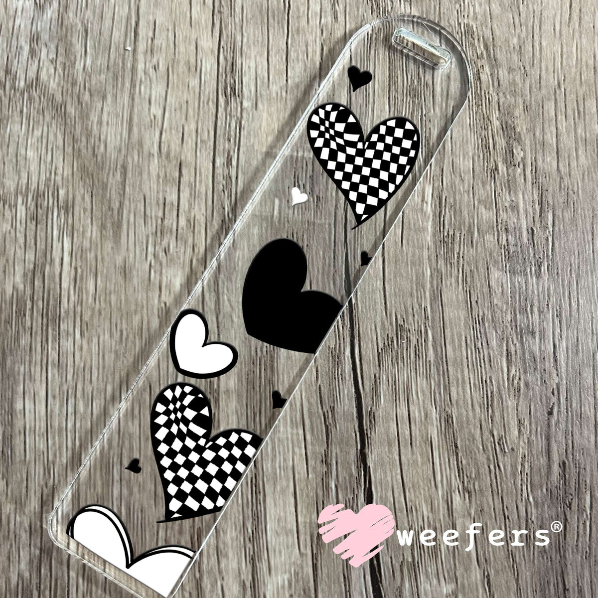 Black and White Checkered Hearts UV DTF Cup Wrap Bookmark Weefers