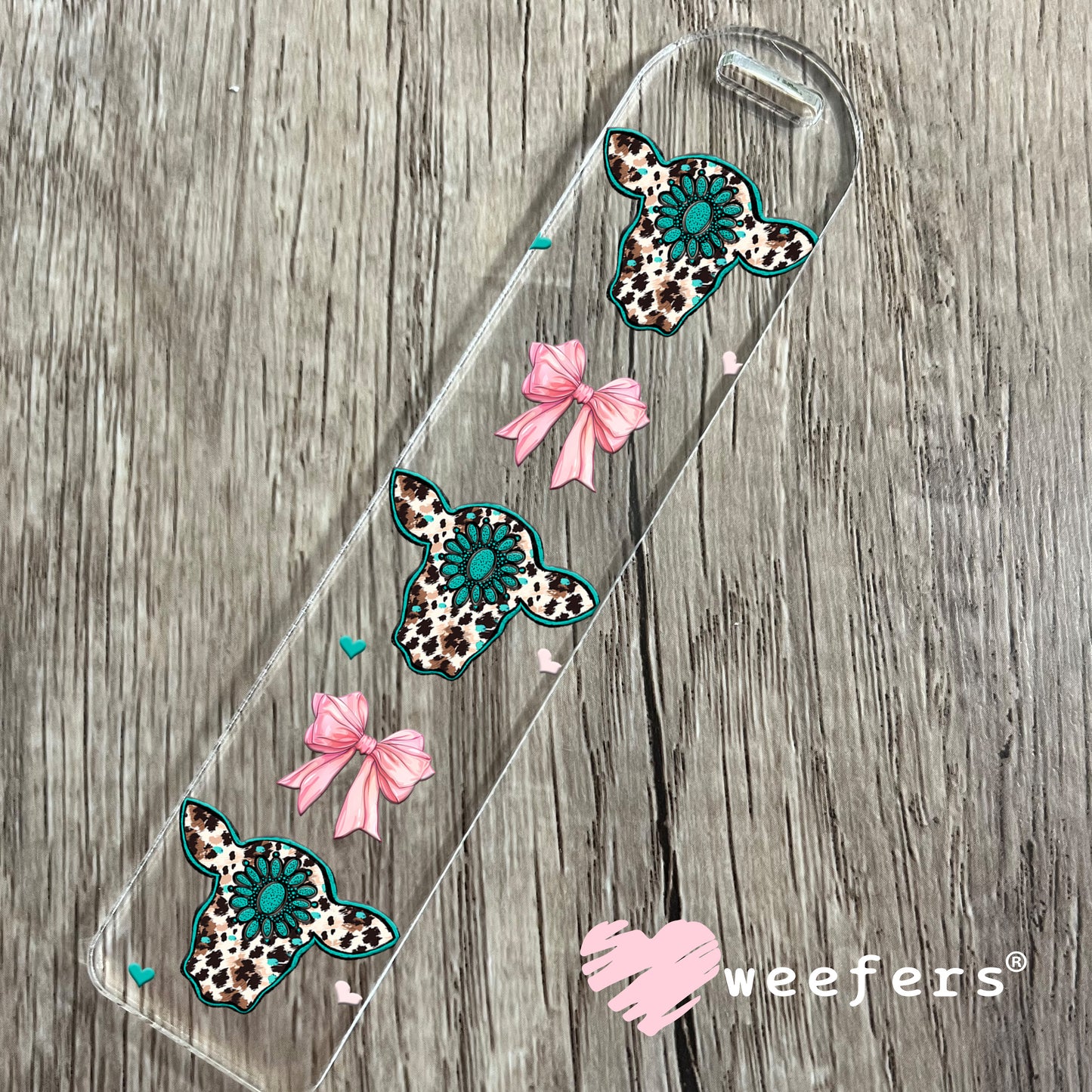 Turquoise Cow Heads and Pink Bows UV DTF Cup Wrap Bookmark Weefers