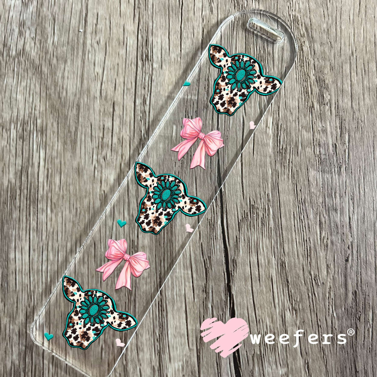 Turquoise Cow Heads and Pink Bows UV DTF Cup Wrap Bookmark Weefers