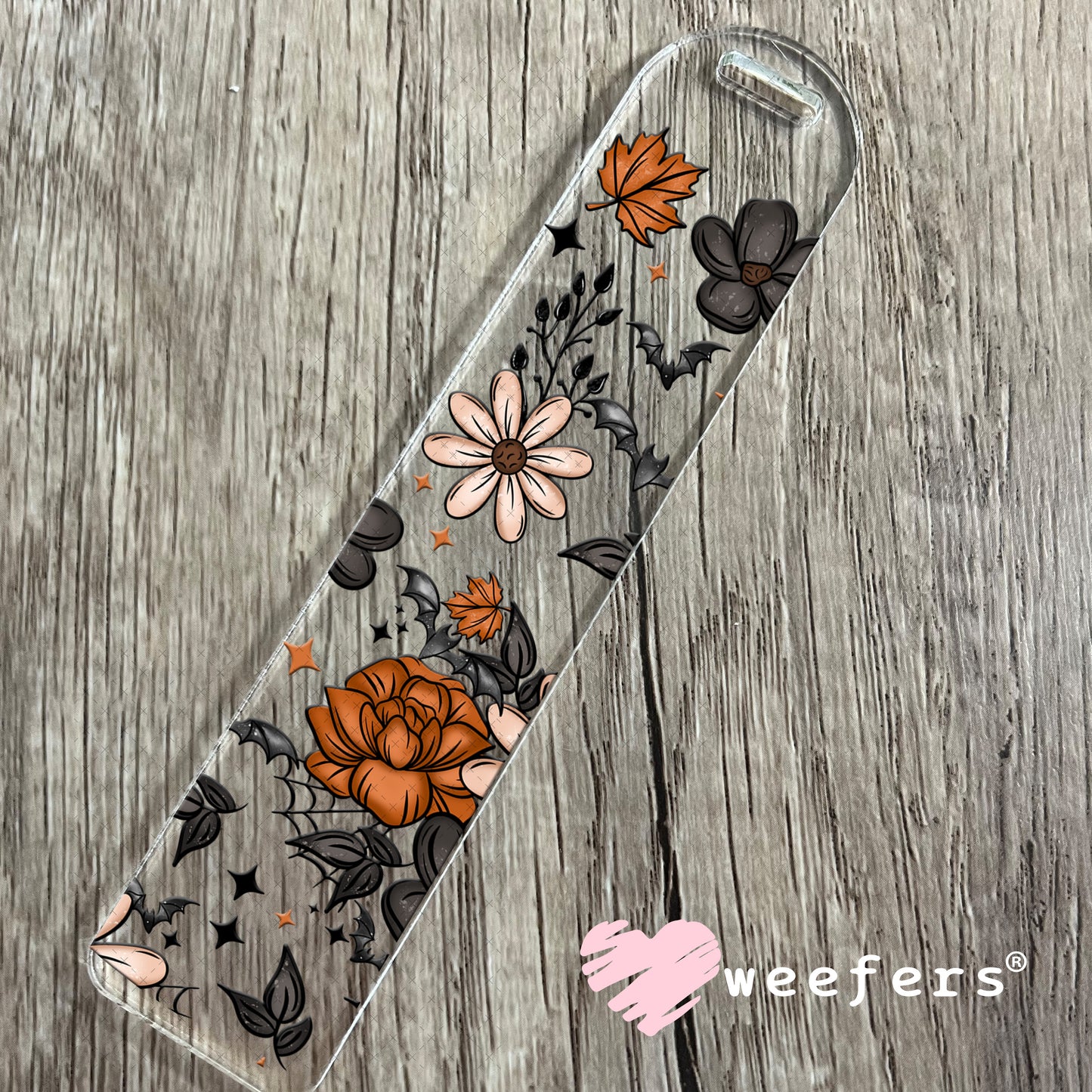 Rust and Cream Flowers Black Bats UV DTF Cup Wrap Bookmark Weefers