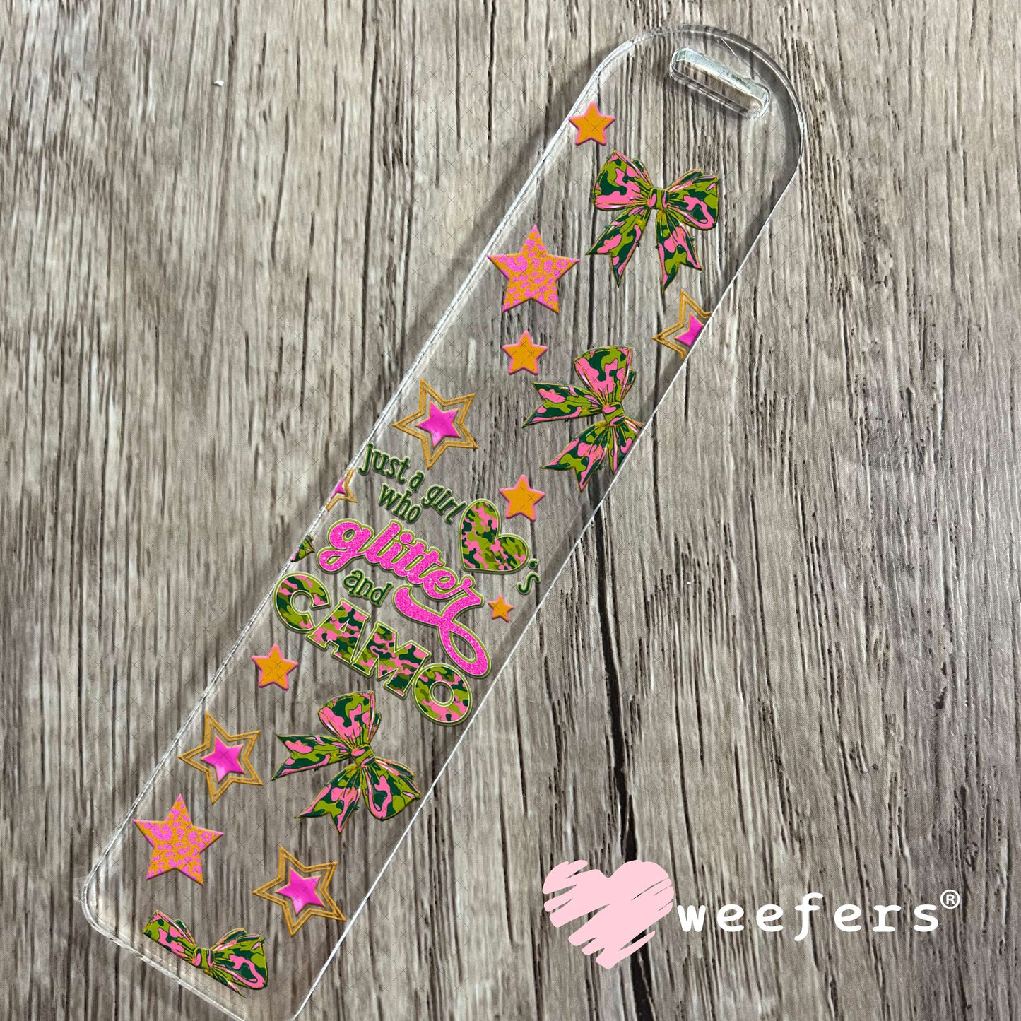 Just a Girl Who Love's Glitter and Camo UV DTF Cup Wrap - Weefers® Exclusive Bookmark Weefers