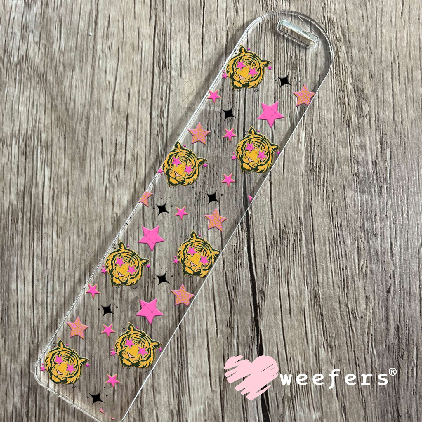 Tiger Blood Pink Star Eyes UV DTF Cup Wrap - Weefers Exclusive Bookmark Weefers