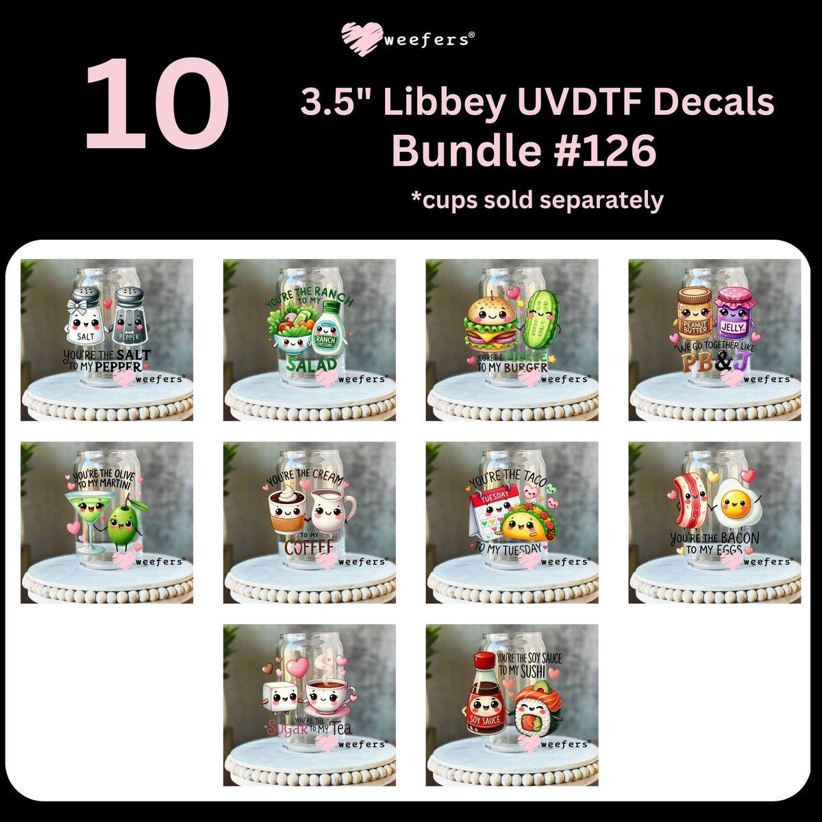 Funny Corny Couples UV DTF Decal Bundle Set 3 Bundle # 126 - 3.5" 16oz Libbey Decal Weefers