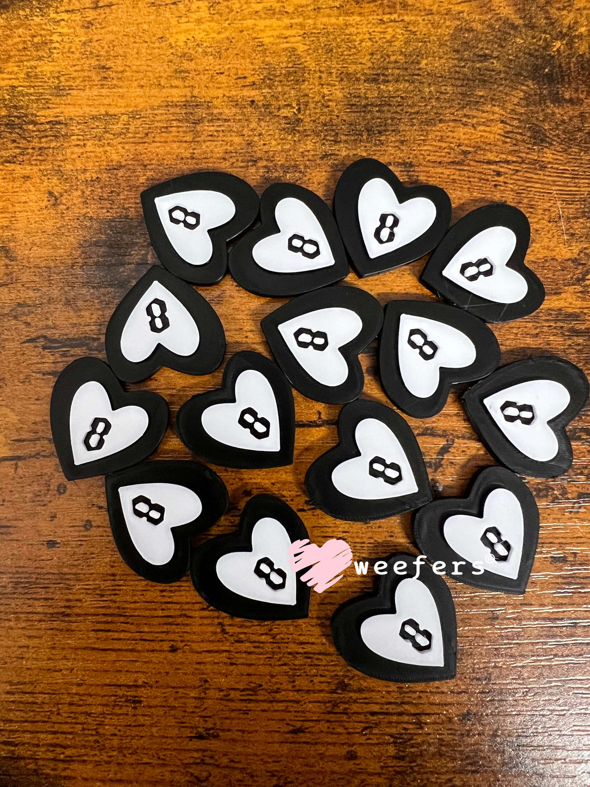 Eightball Heart Flat Back Lid Charms - Black and White Weefers