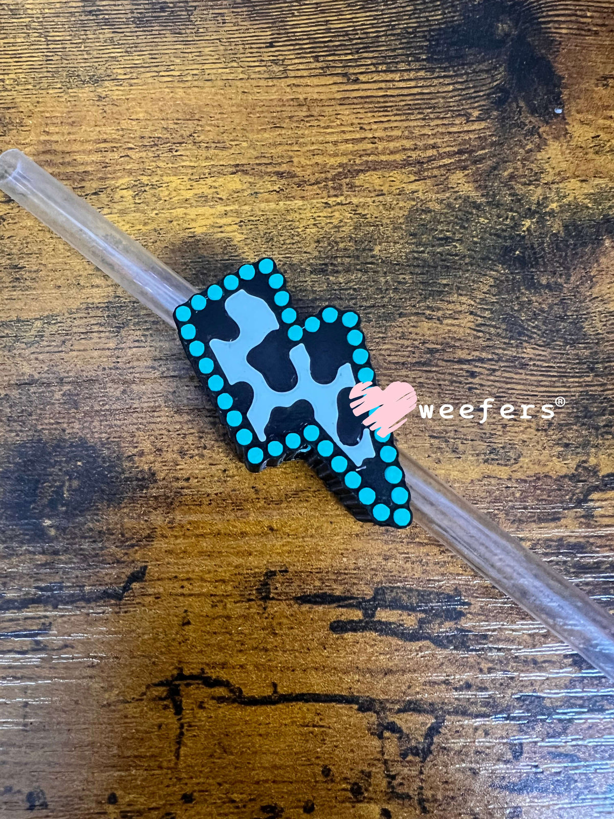 Lightening Bolt Cow Print Jewel - Straw Topper Buddy (Fits both 8mm and 10mm straws) Weefers