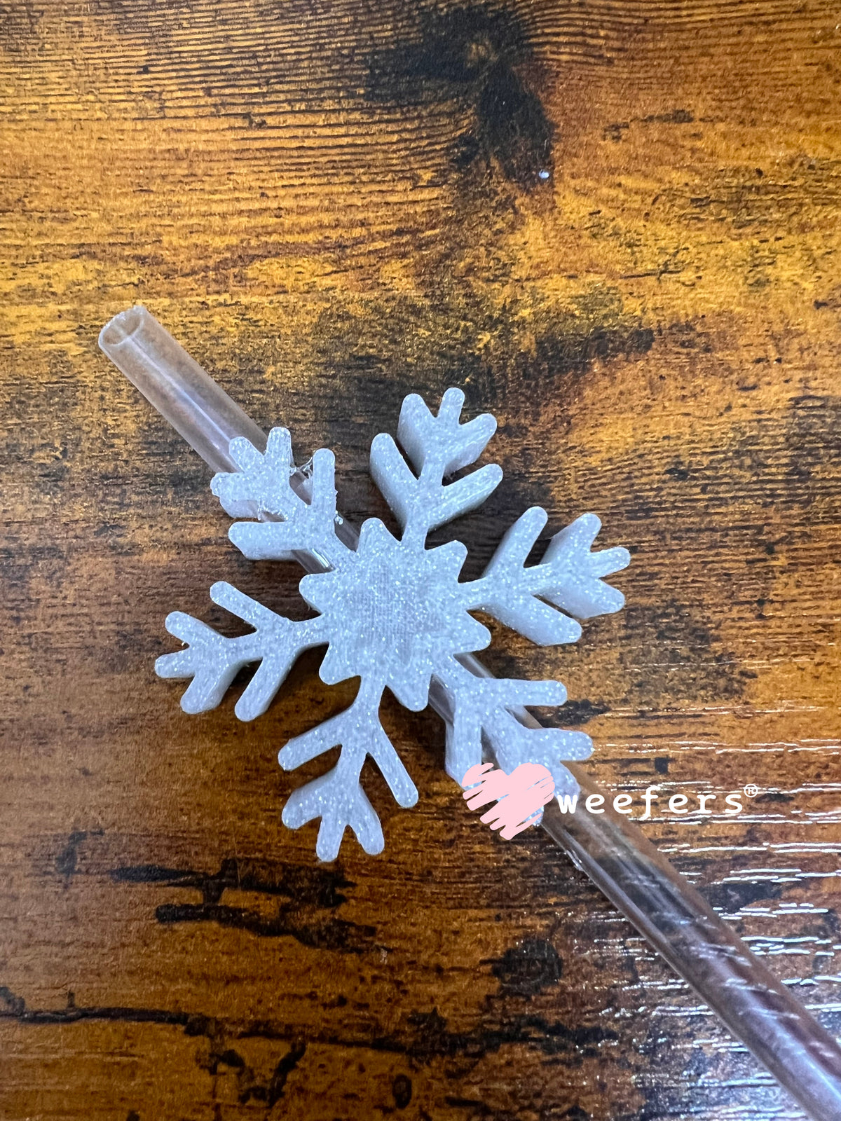 Silver Glitter Snowflake - Straw Topper Buddy (Fits only 8mm straws)