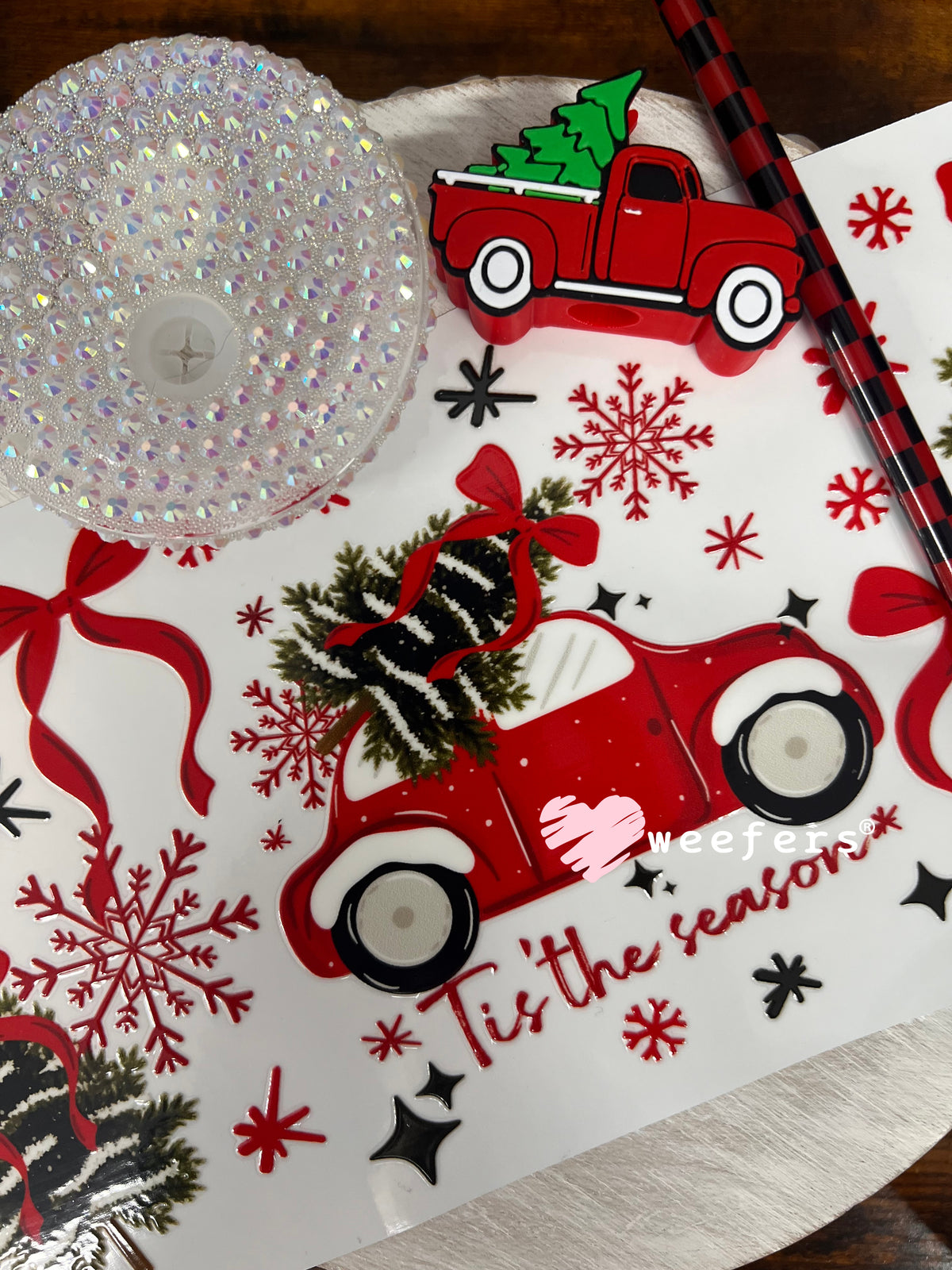 Tis the Season Red Truck - 16oz Generic Glass Can Cups UV DTF Kit