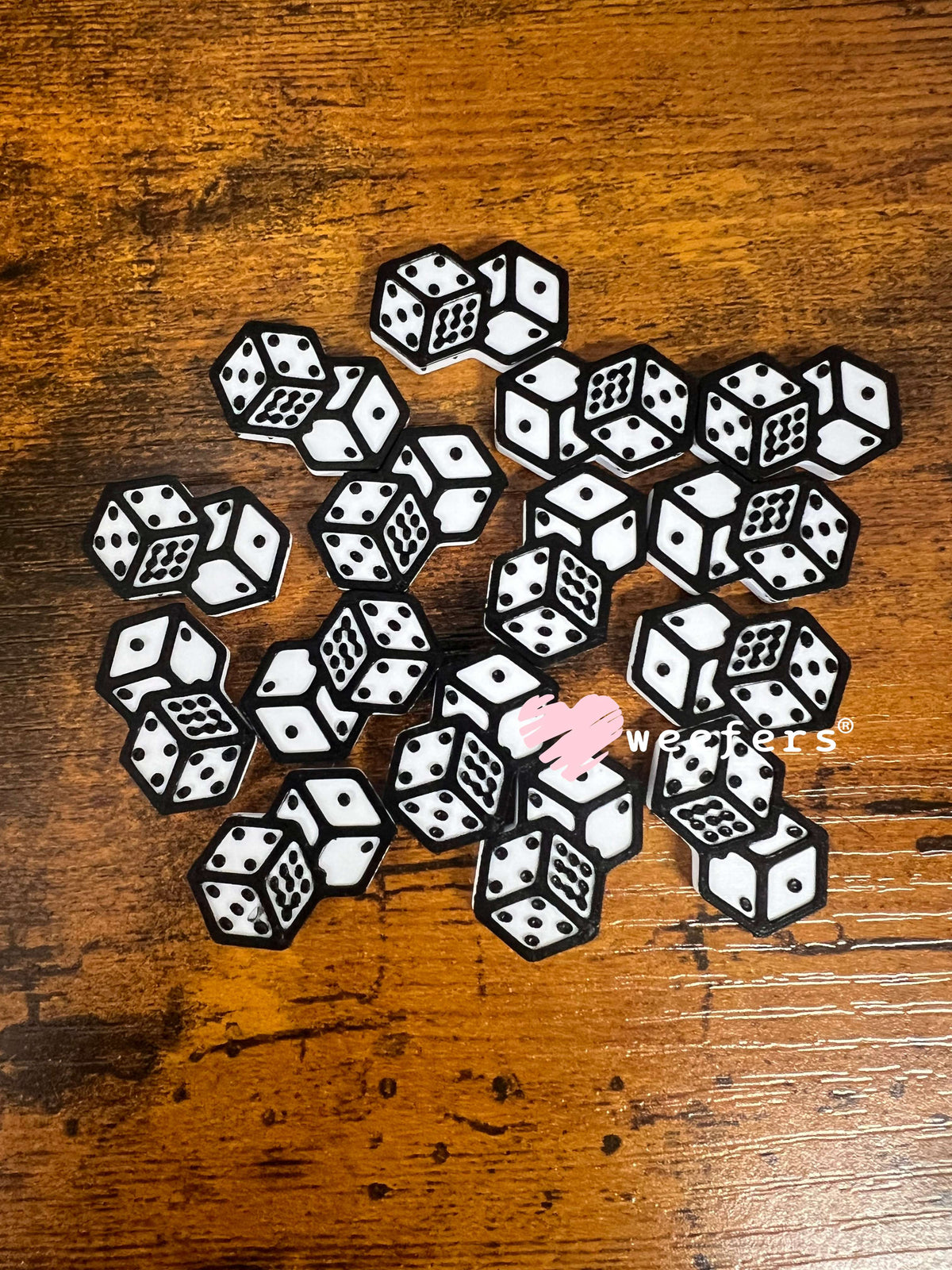 Dice White and Black Flat Back Lid Charms (5-Pack)| Junk Journals Weefers