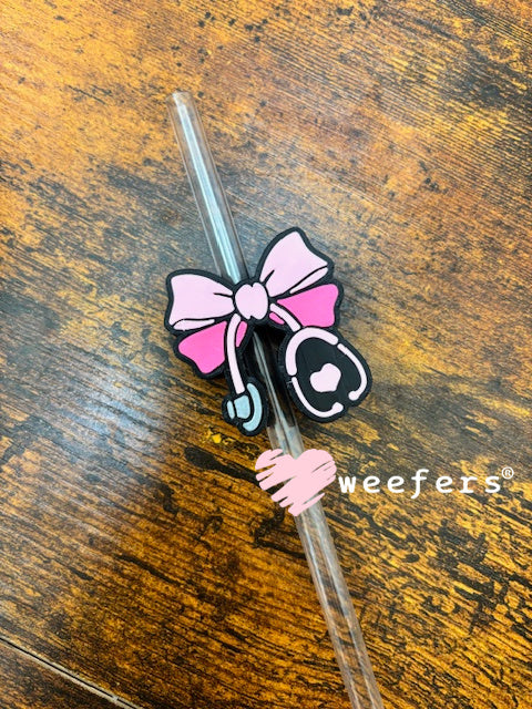 Straw Topper Buddy - Pink and Hot Pink Nurse Bow Weefers