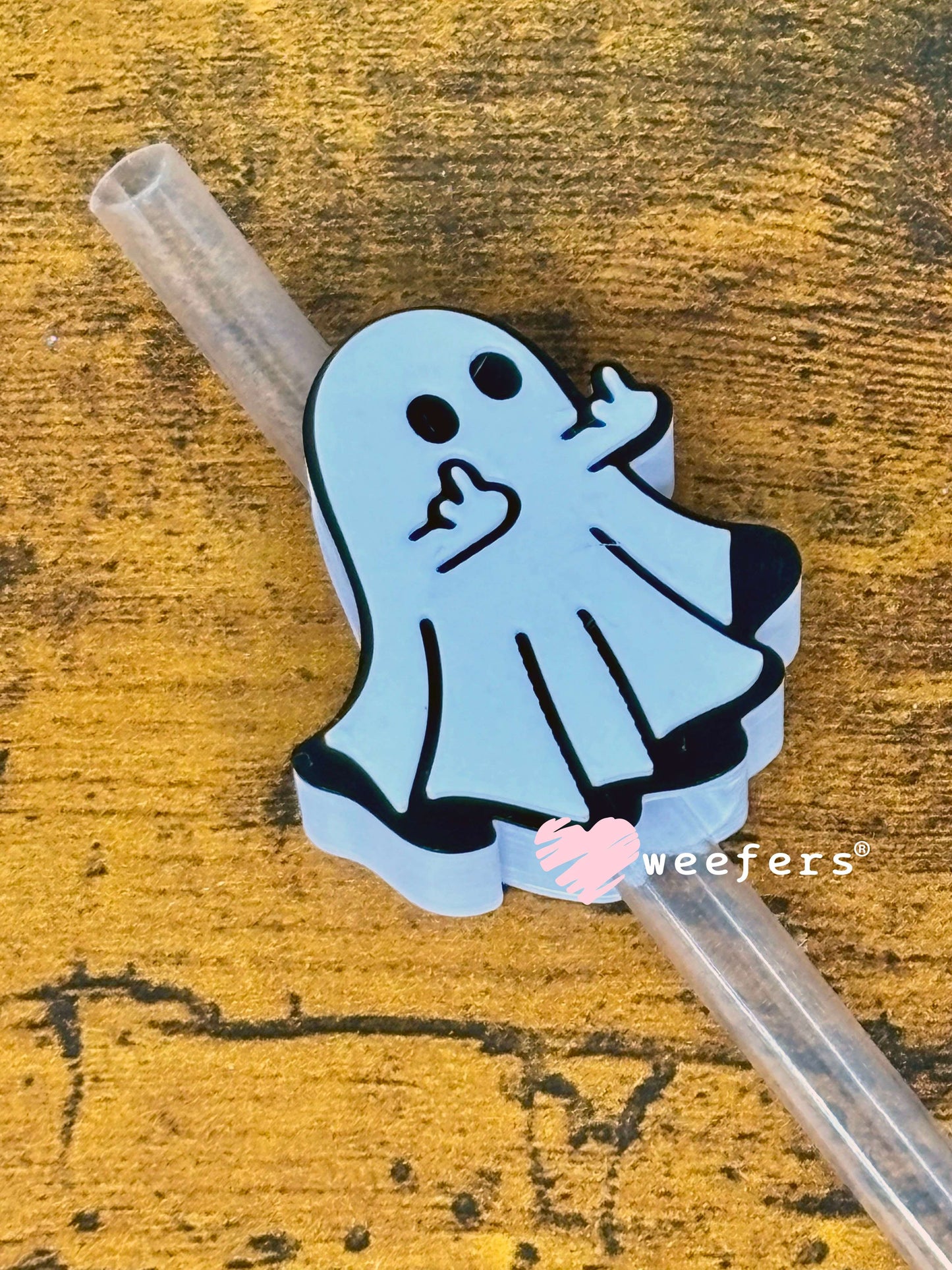 Straw Topper Buddy - Middle Finger Ghost (Fits both 8mm and 10mm straws) Weefers