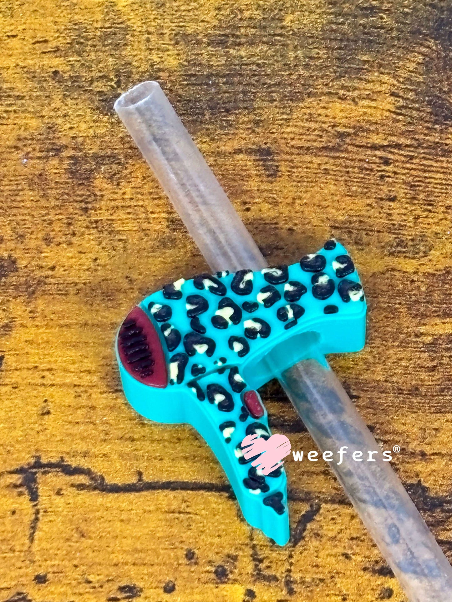 Straw Topper Buddy - Leopard Turquoise Blow Dryer (Fits both 8mm and 10mm straws) Weefers