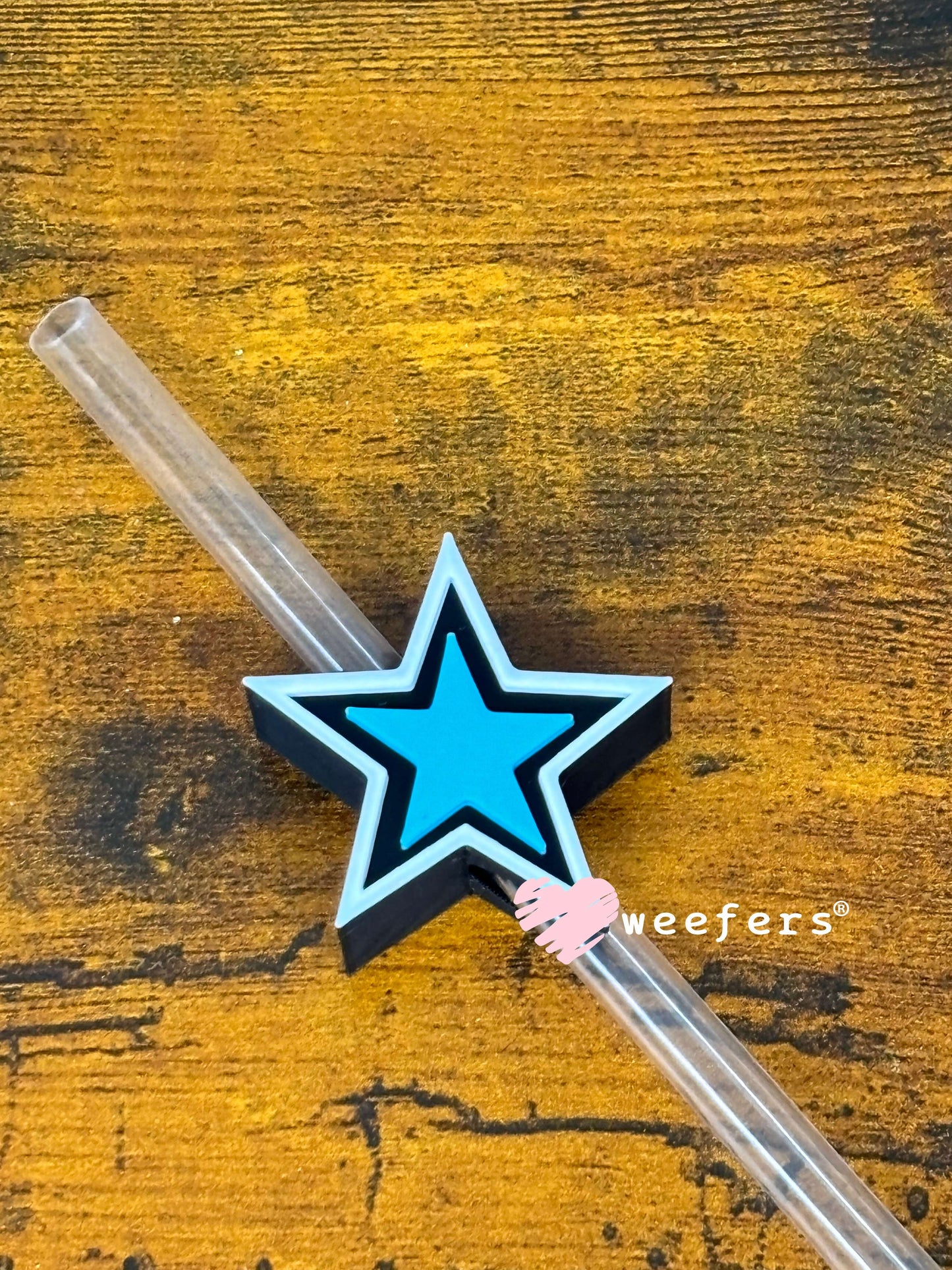 Straw Topper Buddy - Star Teal Black (Fits both 8mm and 10mm straws) Weefers