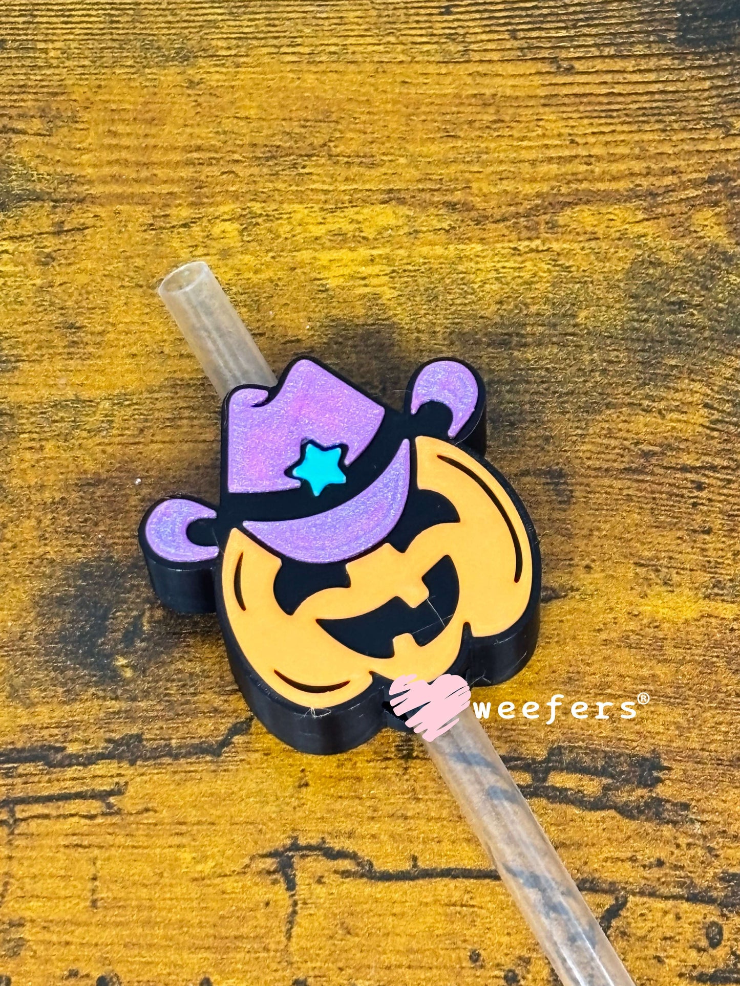 Straw Topper Buddy - Cowgirl Jack-o-Lantern Purple Hat (Fits both 8mm and 10mm straws) Weefers