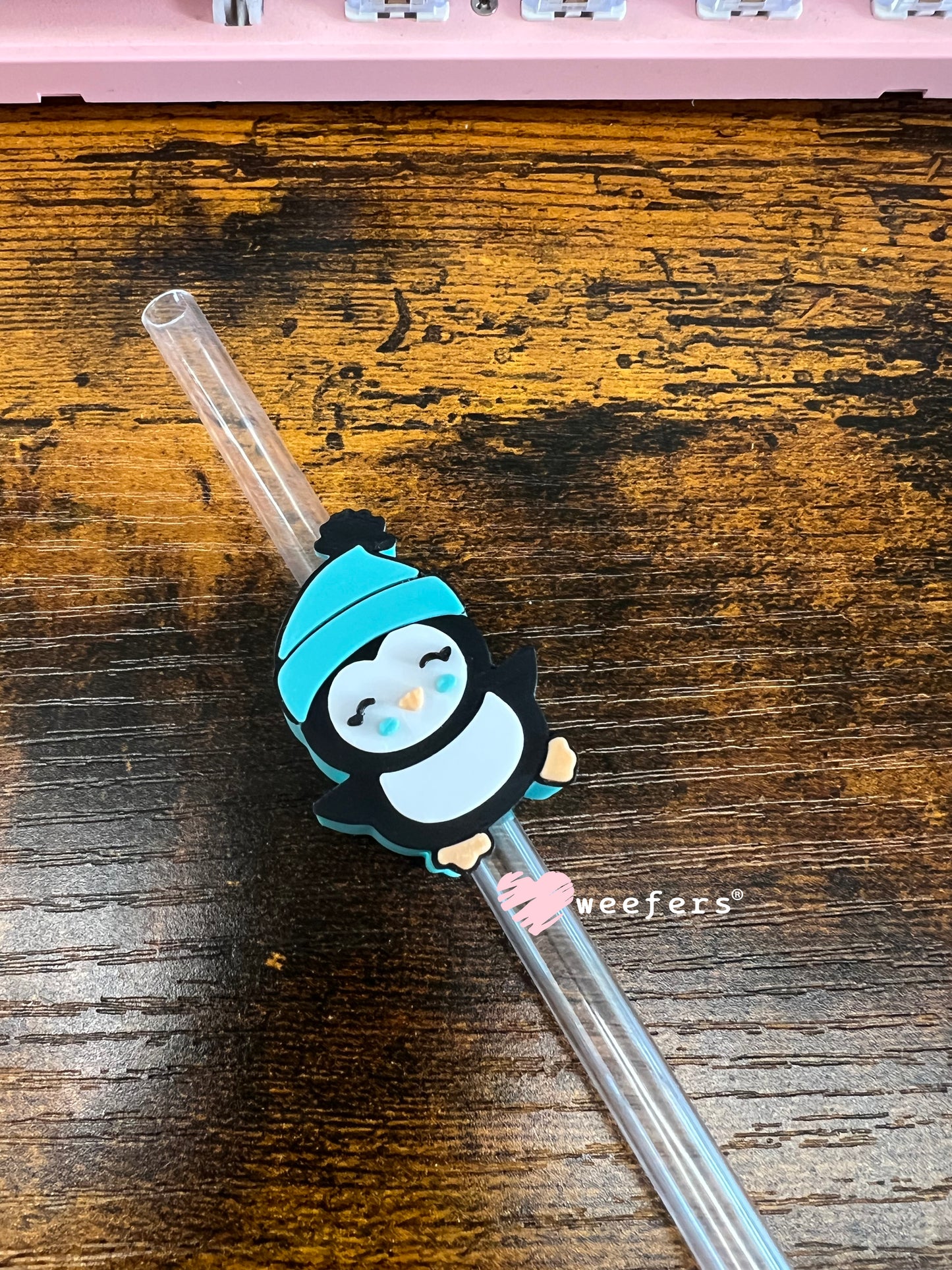 Winter Penguin Straw Topper Buddy Blue Penguin Weefers