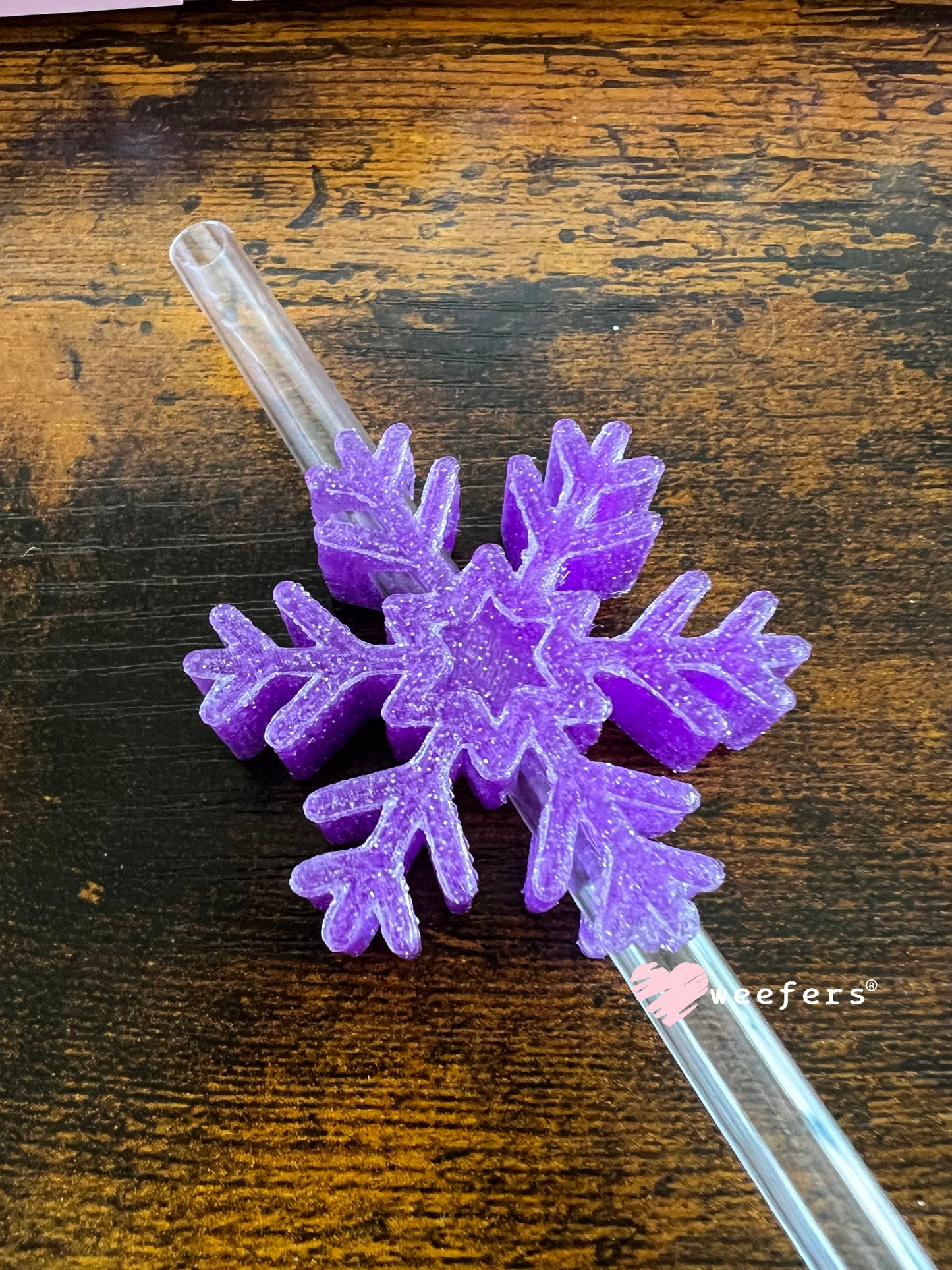 Glitter Purple Snowflake Straw Topper Buddy Weefers