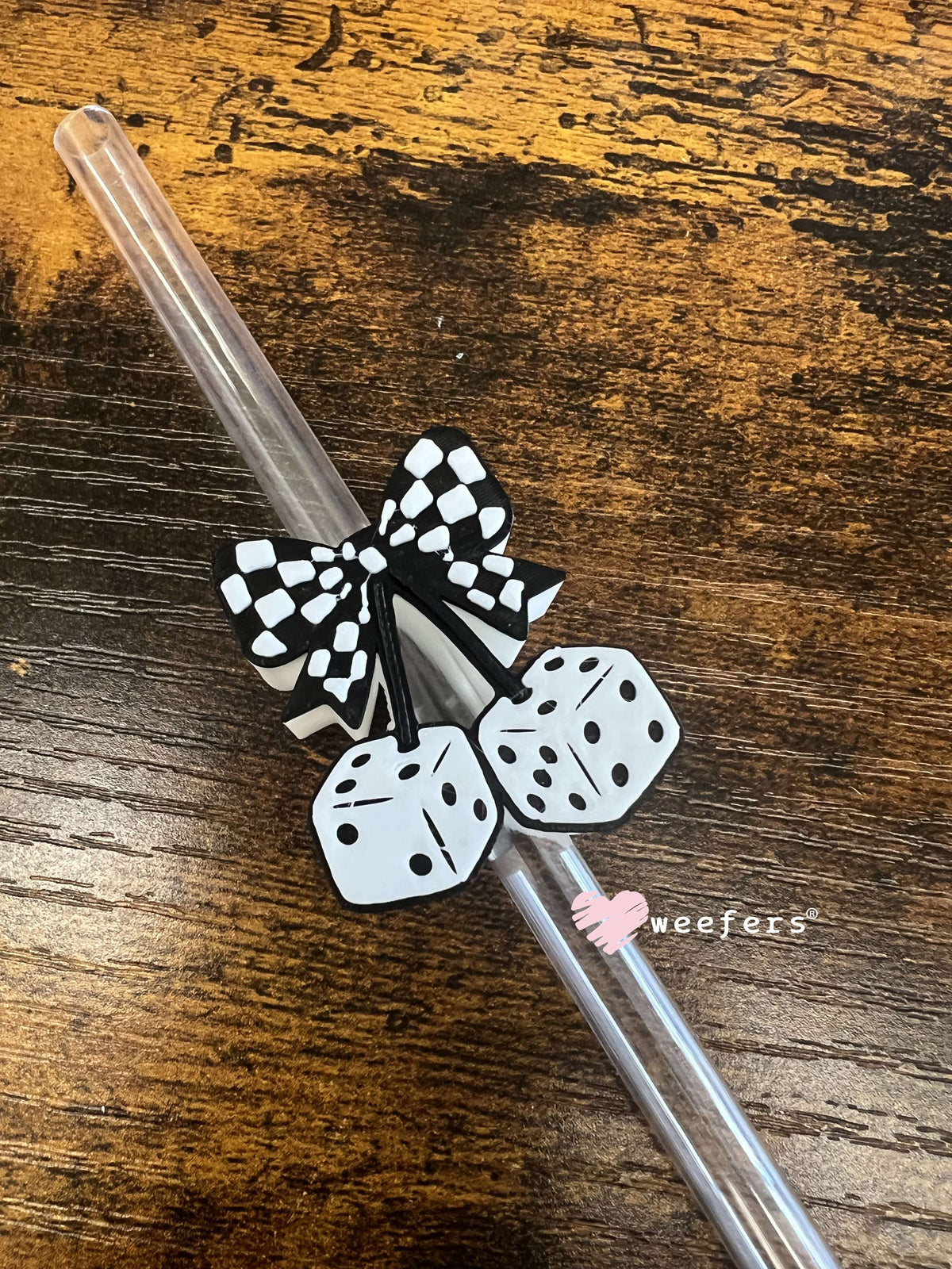 Cherry Dice White Black Straw Topper Buddy Weefers