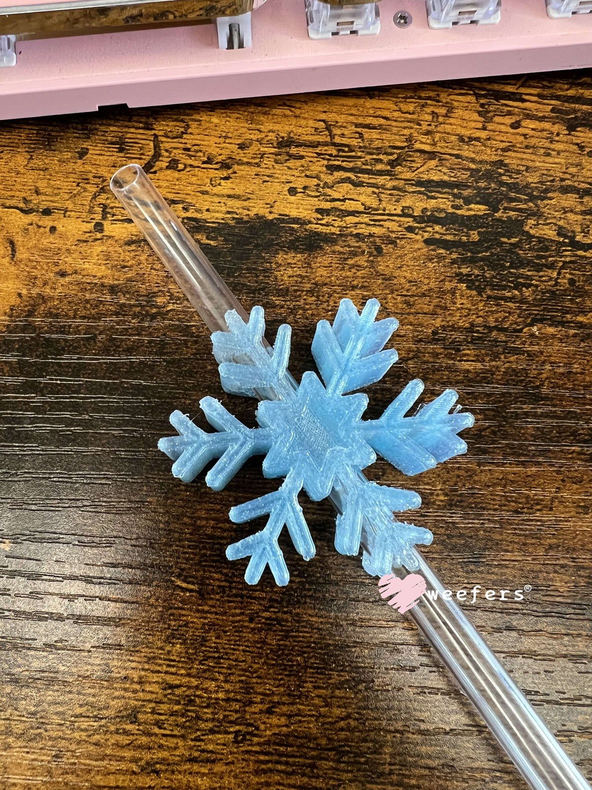 Blue Glitter Snowflake Straw Topper Buddy Weefers