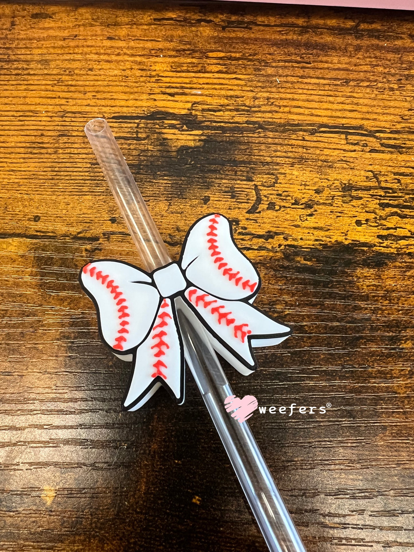 Baseball Bow Straw Topper Buddy Weefers