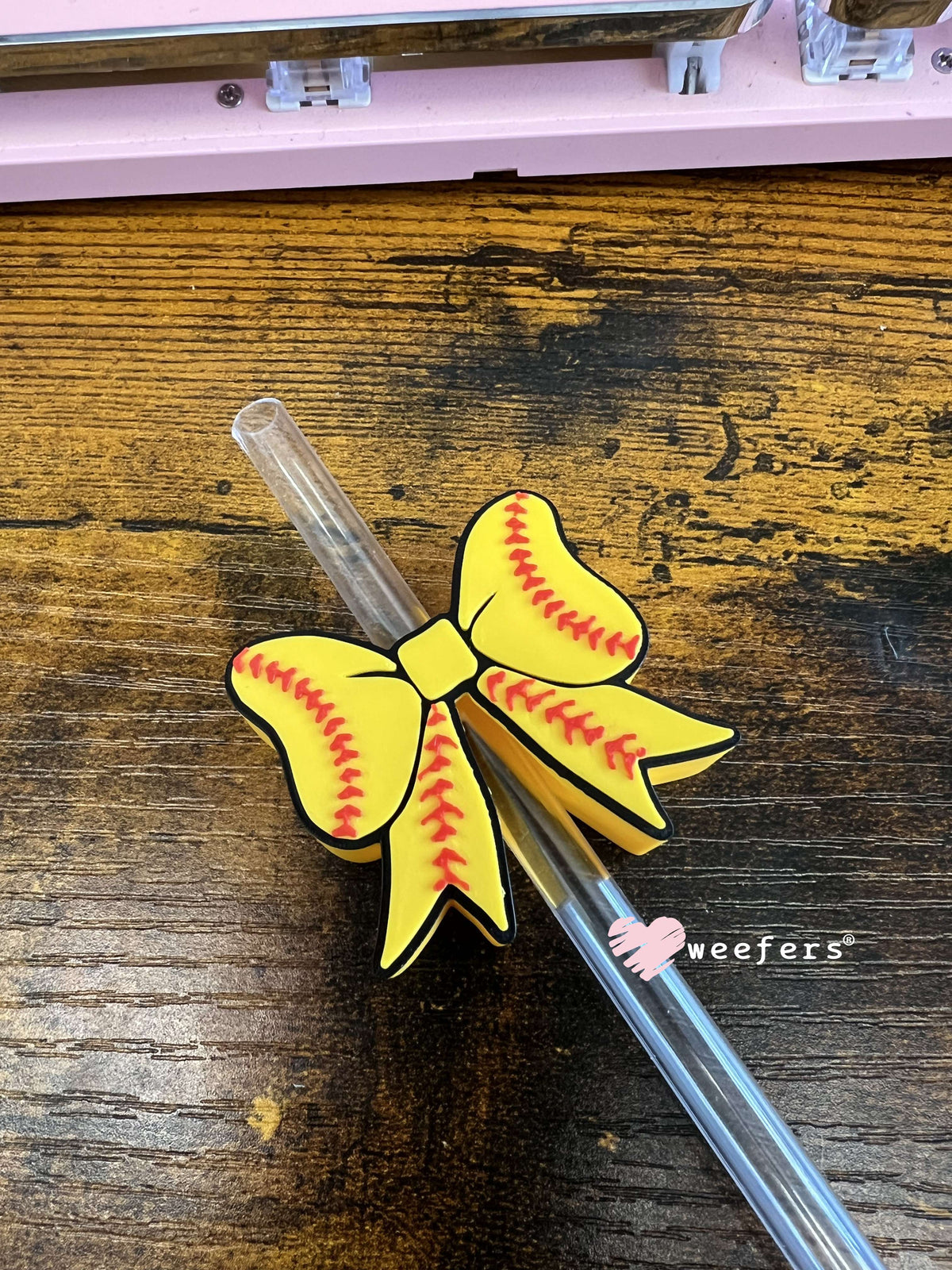Softball Bow Straw Topper Buddy Weefers