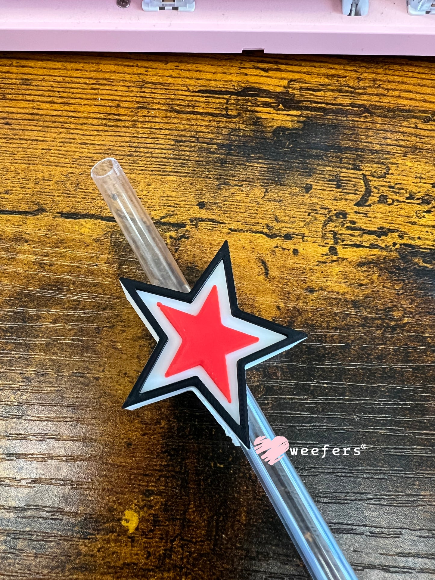 Red White Black Star Straw Topper Buddy Weefers