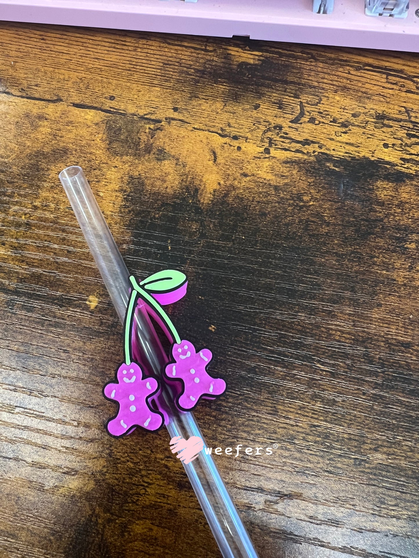 Magenta Gingerbread Cherry Straw Topper Buddy Weefers