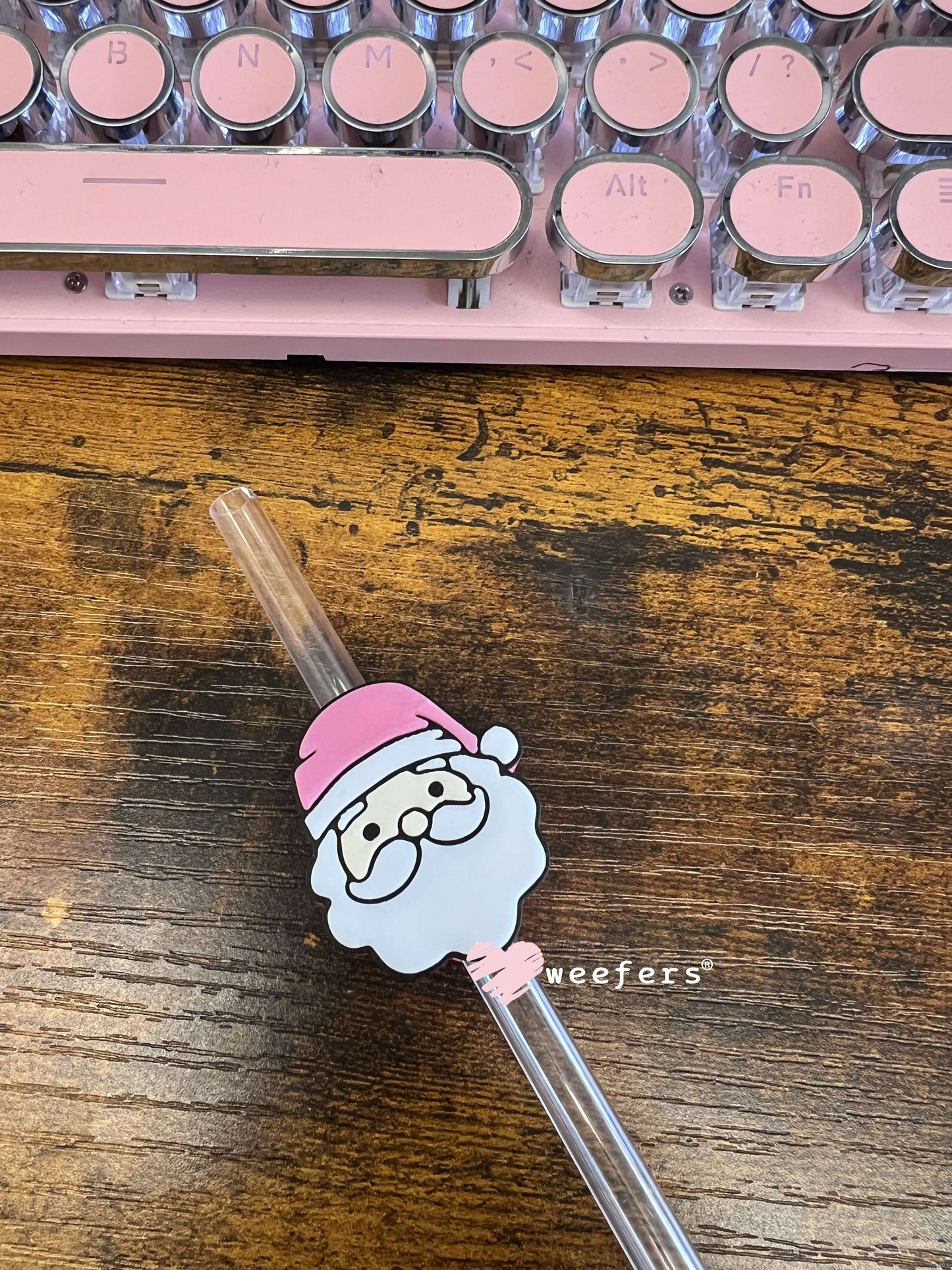 Pink Santa Face Straw Topper Buddy Weefers