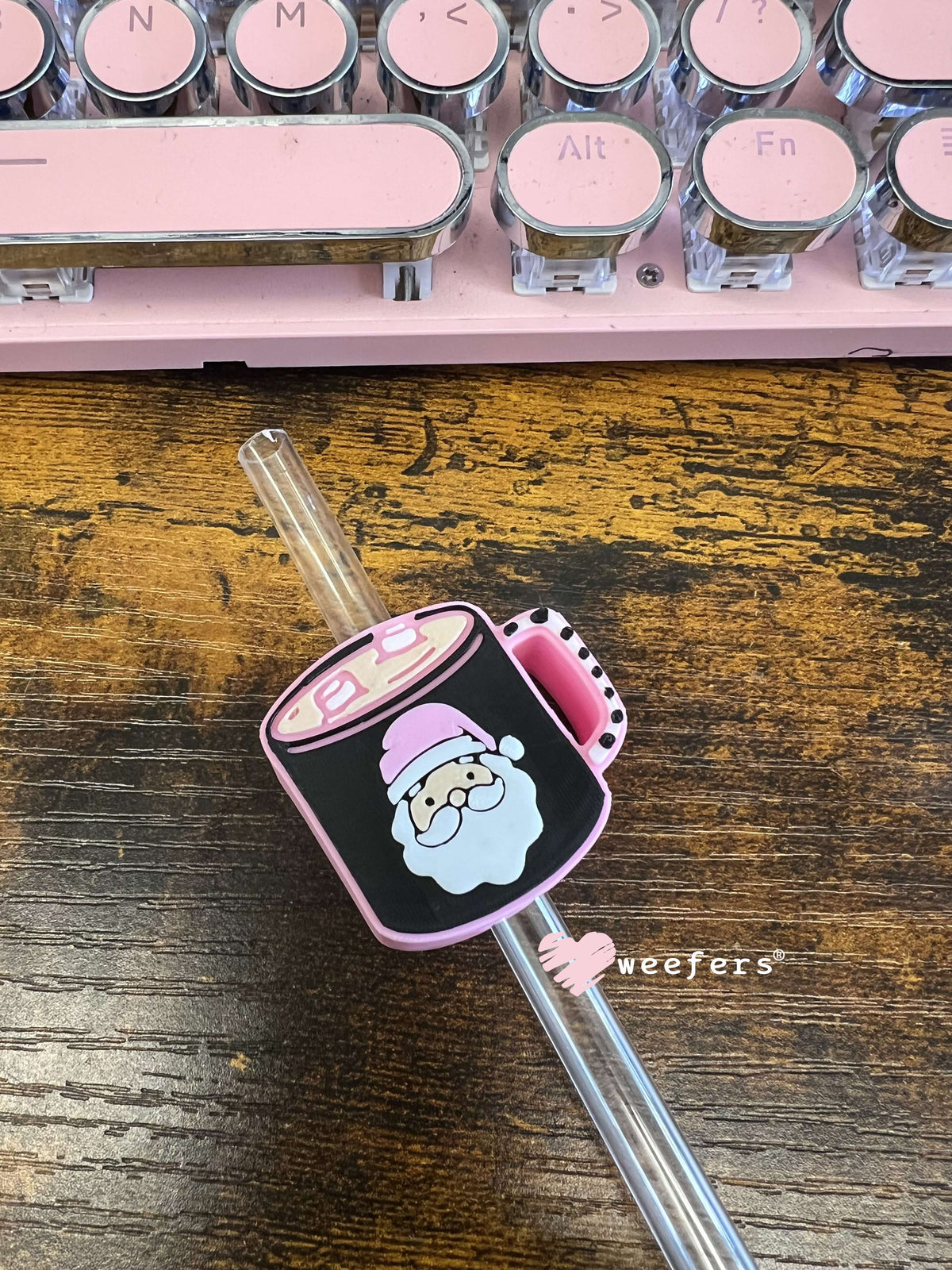 Pink Santa Mug Straw Topper Buddy Weefers