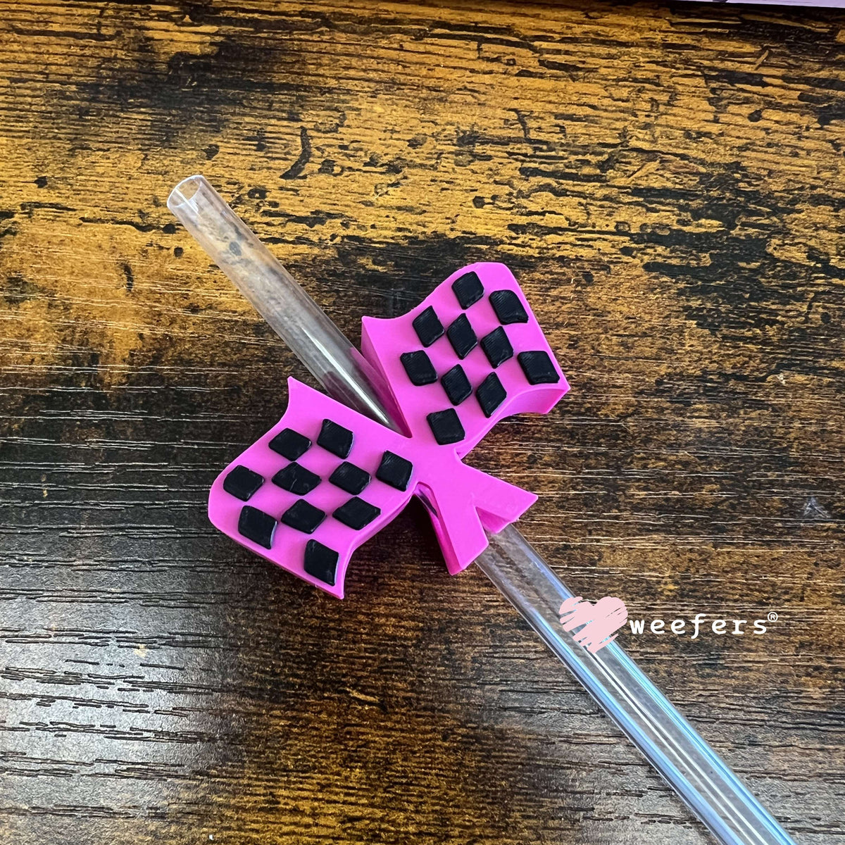 Pink Racing Flags Straw Topper Buddy Weefers