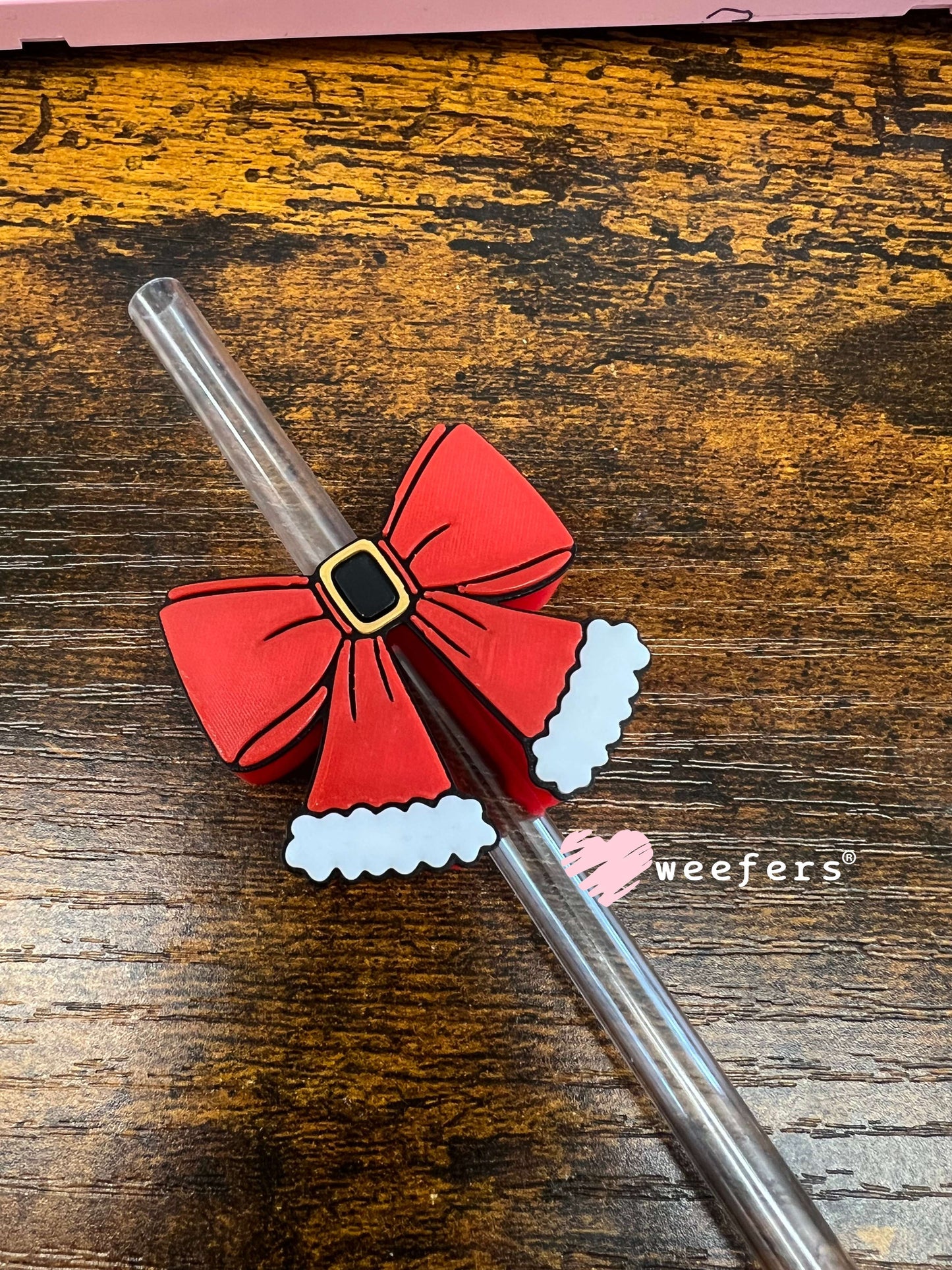 Red Santa Bow Ver. 2 Straw Topper Buddy Weefers