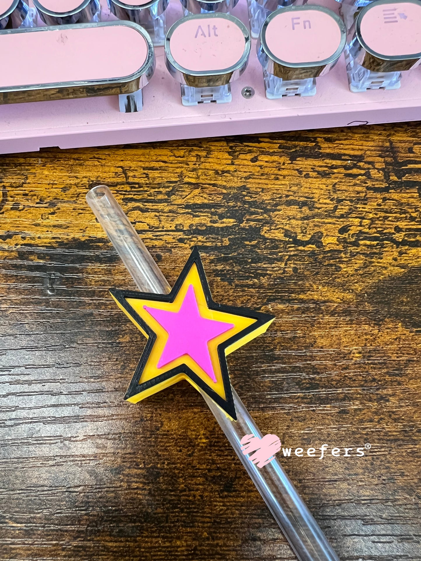 Yellow and Magenta Star Straw Topper Buddy Weefers