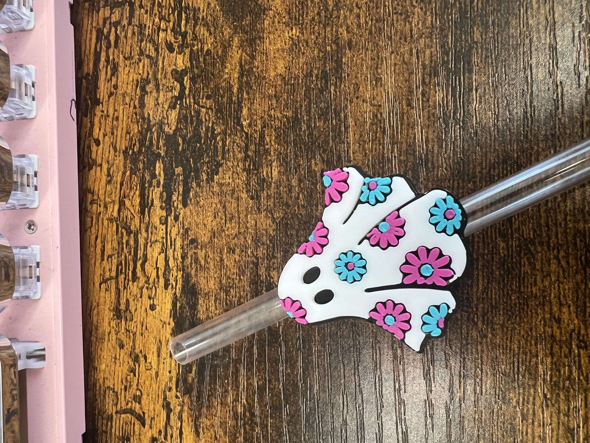 Magenta and Teal Flower Ghost Straw Topper Buddy Weefers