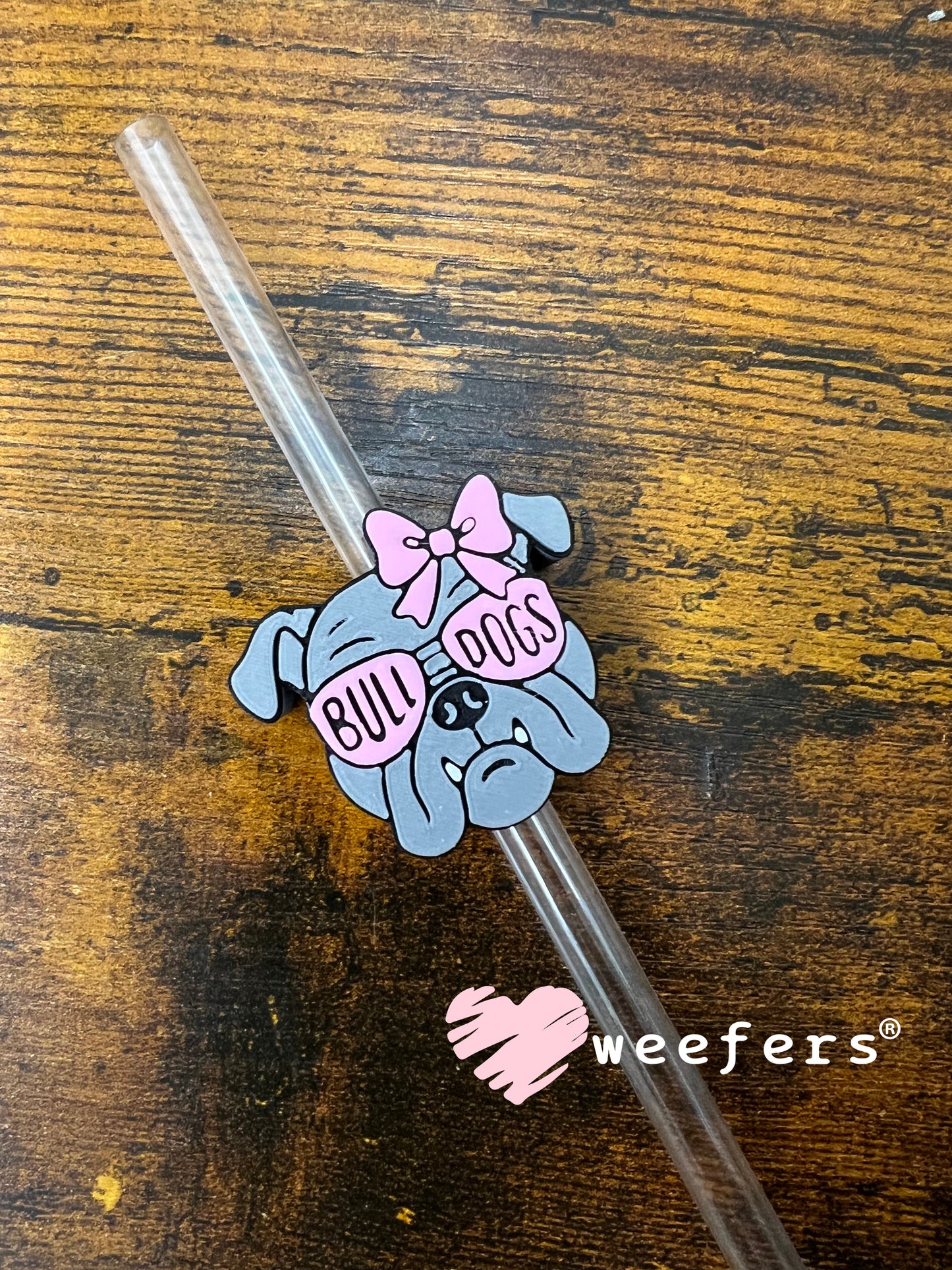 Bull Dogs Pink Straw Topper Buddy Weefers