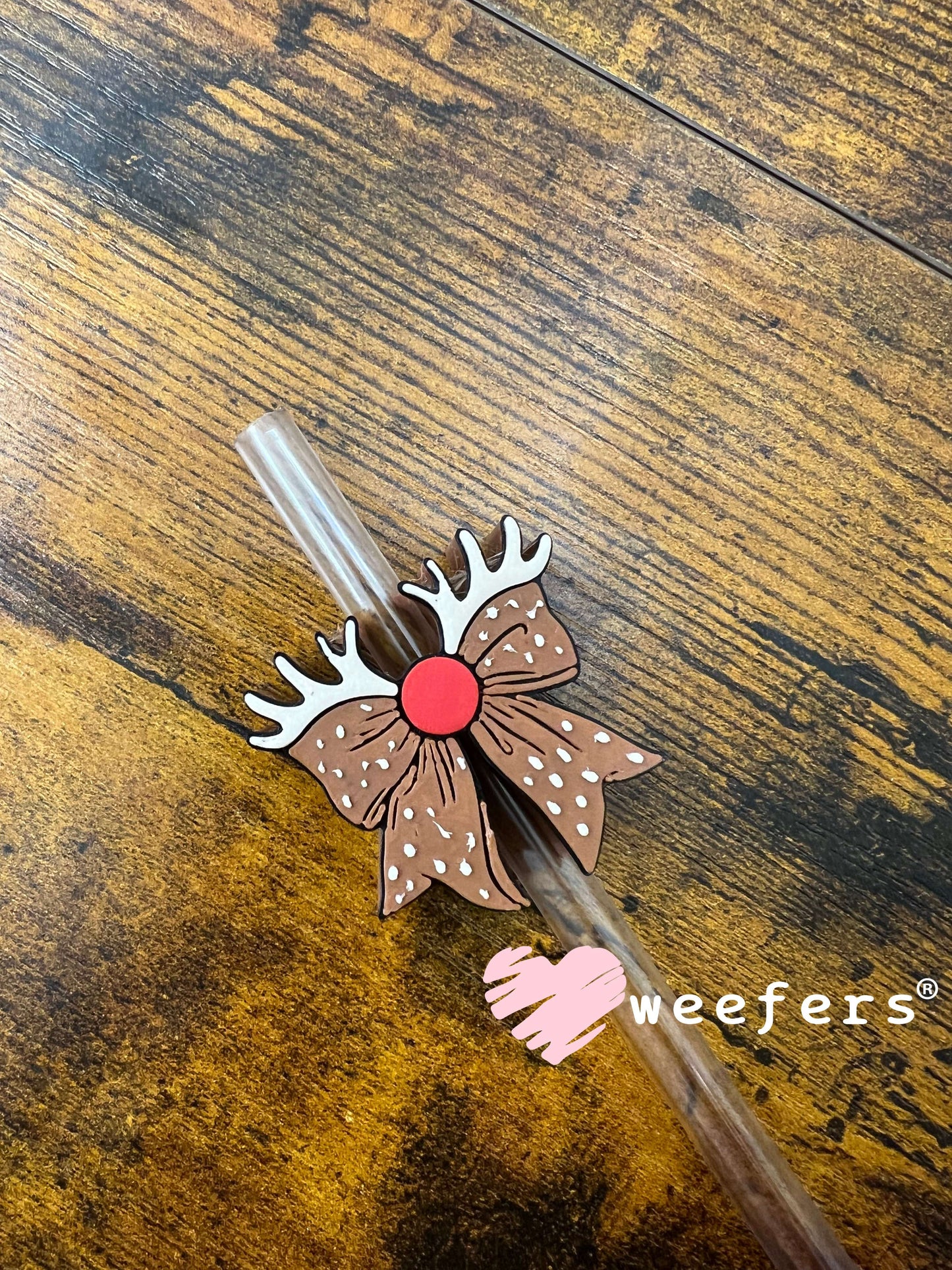 Reindeer Bow Straw Topper Buddy Weefers