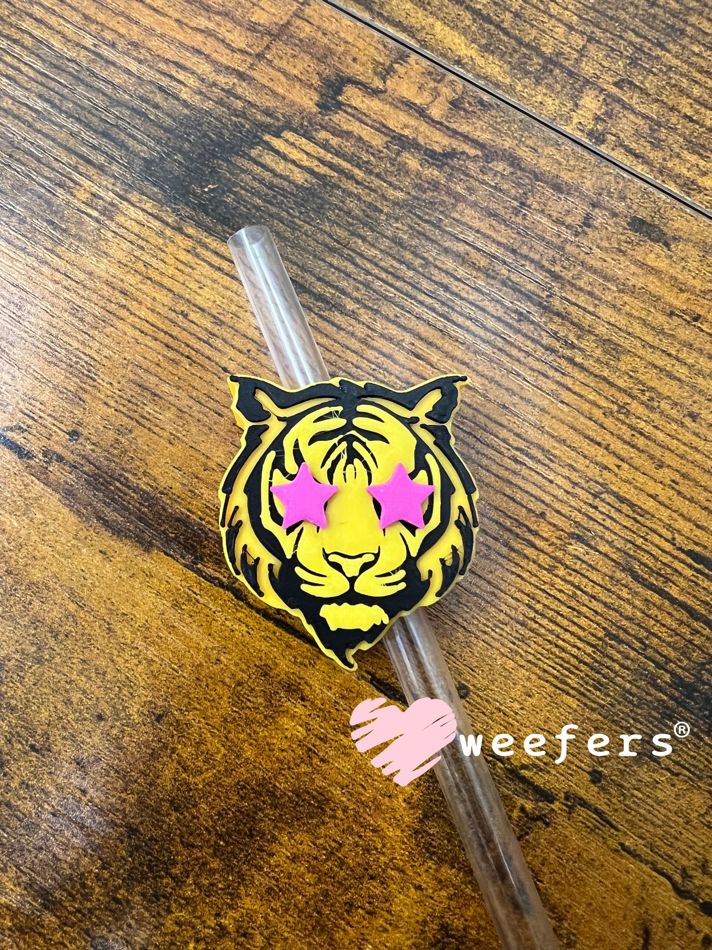 Tiger Blood Pink Star Eyes Straw Topper Buddy Weefers