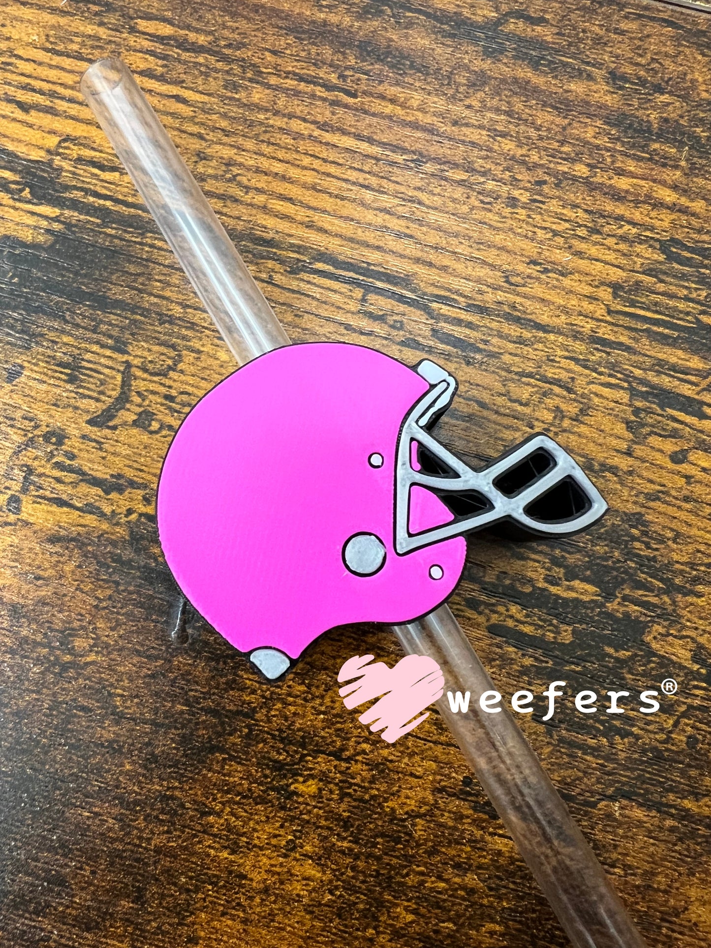 Magenta Football Helmet Straw Topper Buddy Weefers